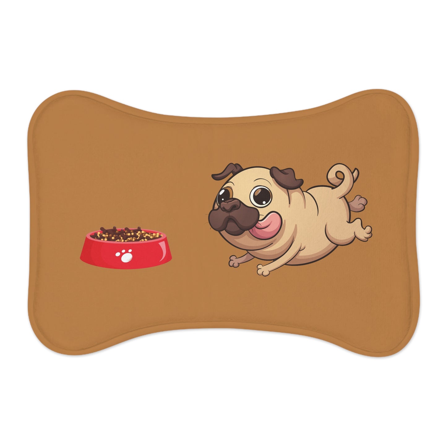 Pet Feeding Mats - Bone Shaped Pet Mat, Running Pug, Brown Background