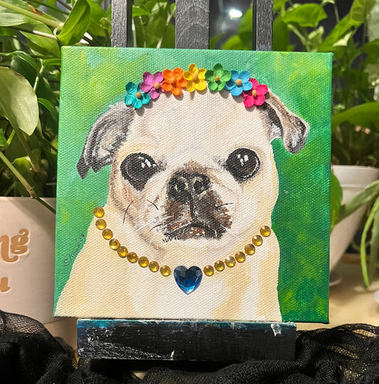 Original Painting, Senior Pug Girl, Katie, Acrylic Painting, Mixed Media