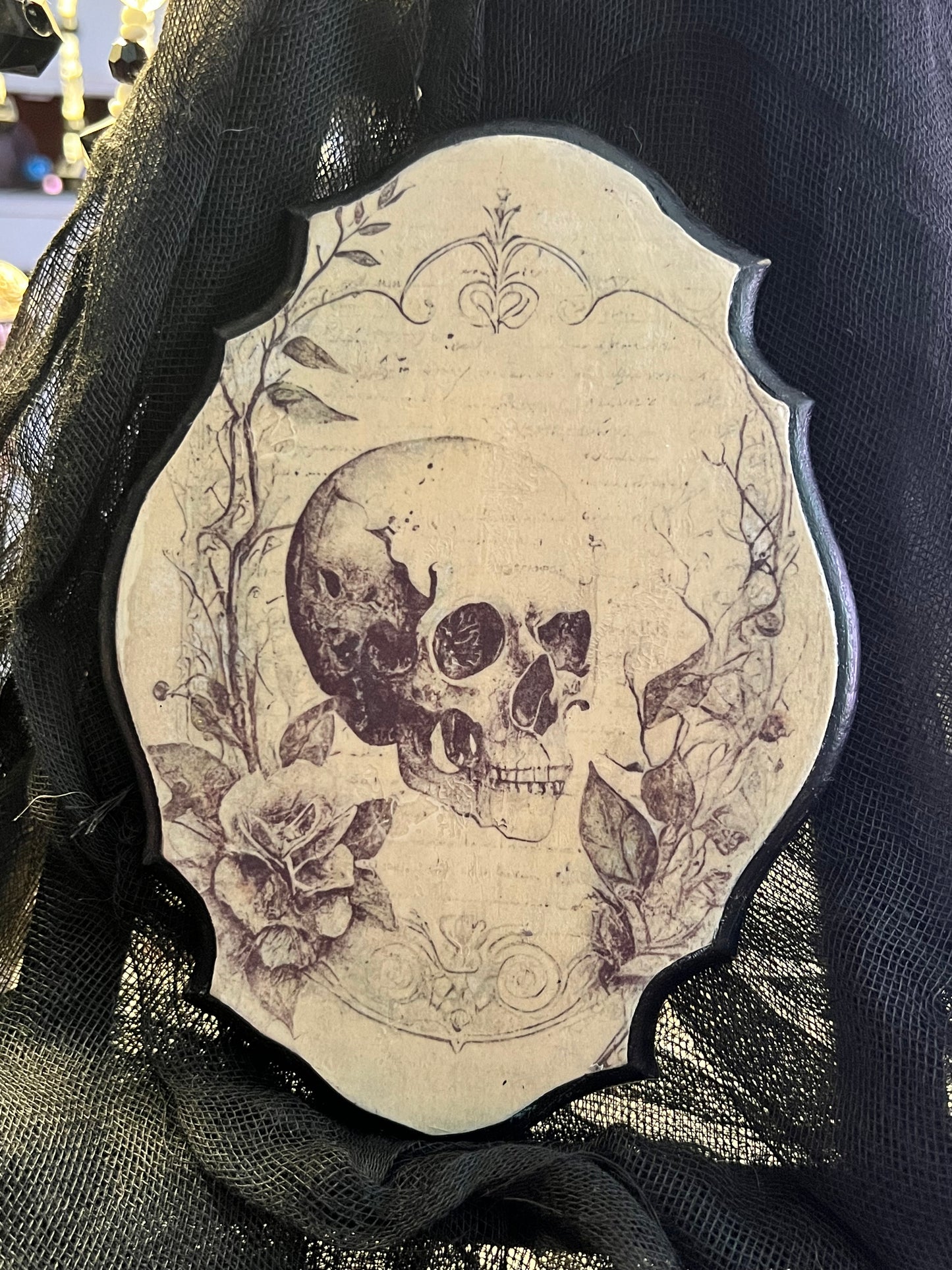 Dark Academia, Skull and Flowers Wall Hanging, Wooden Plaque