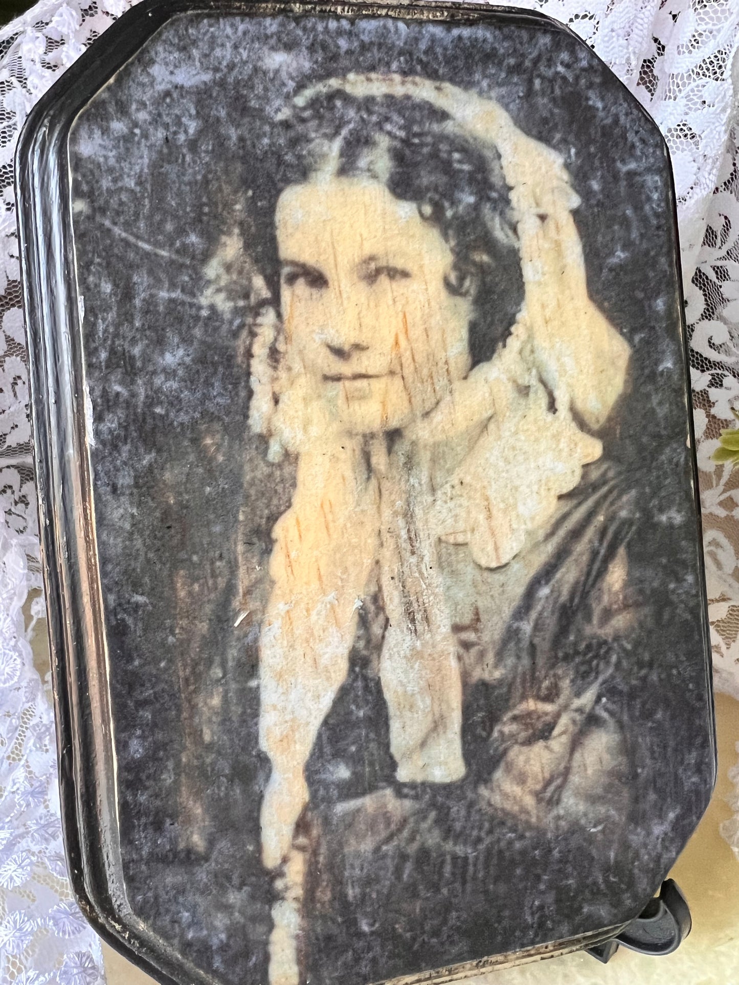 Dark Academia, Antique Photo, 1860's Woman Ghost, Wooden Plaque Wall Hanging