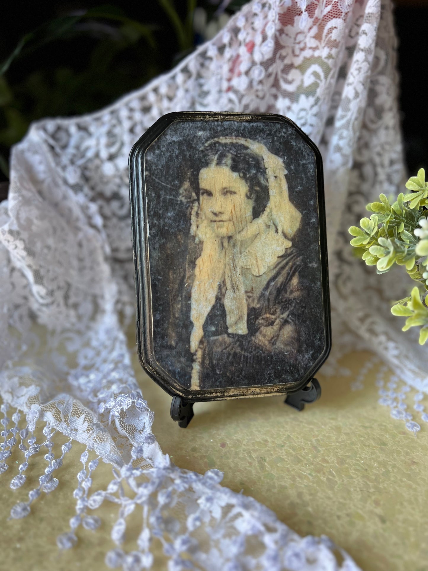 Dark Academia, Antique Photo, 1860's Woman Ghost, Wooden Plaque Wall Hanging