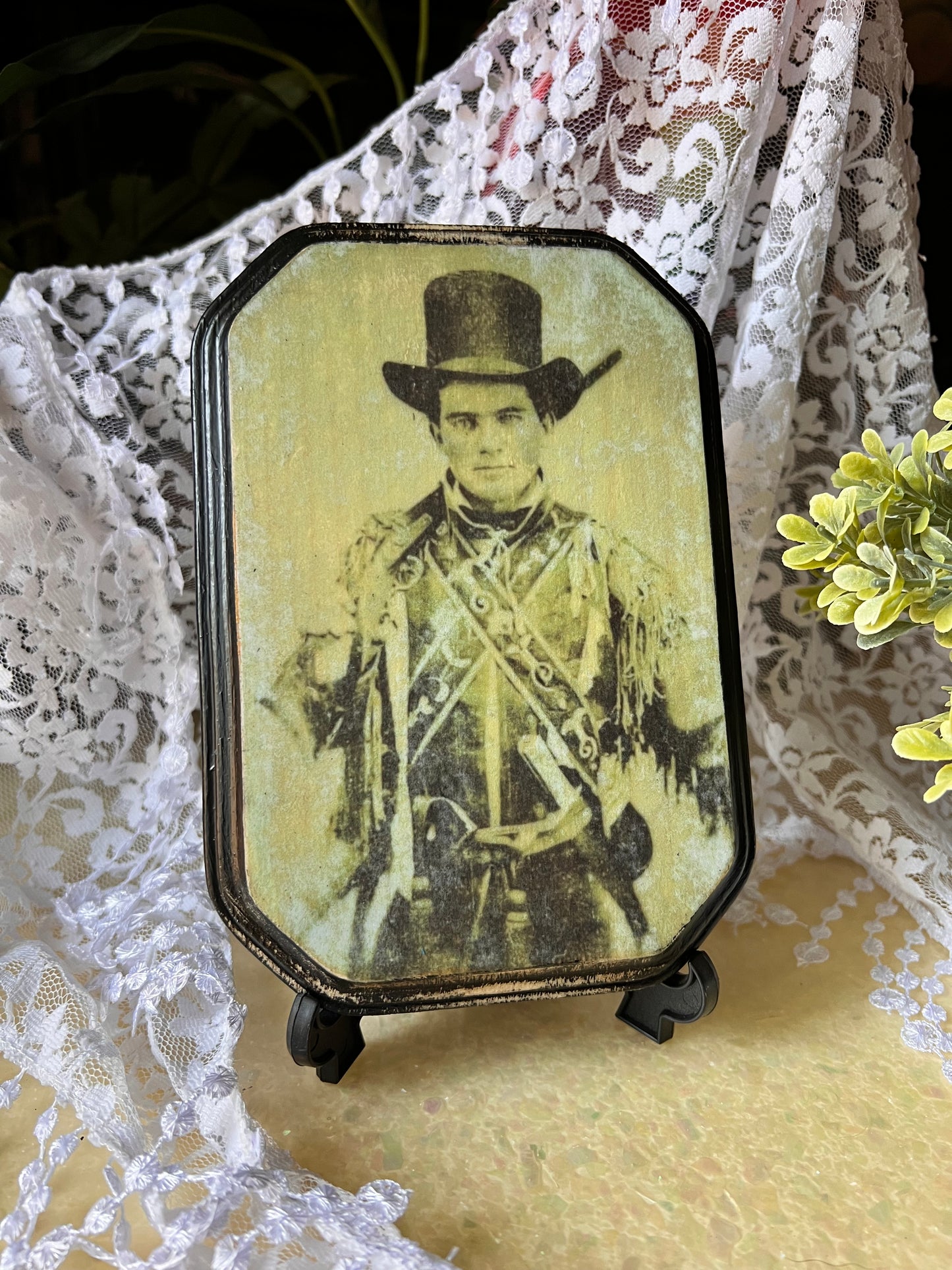 Dark Academia Wooden Plaque Antique Photo 1860's Cowboy