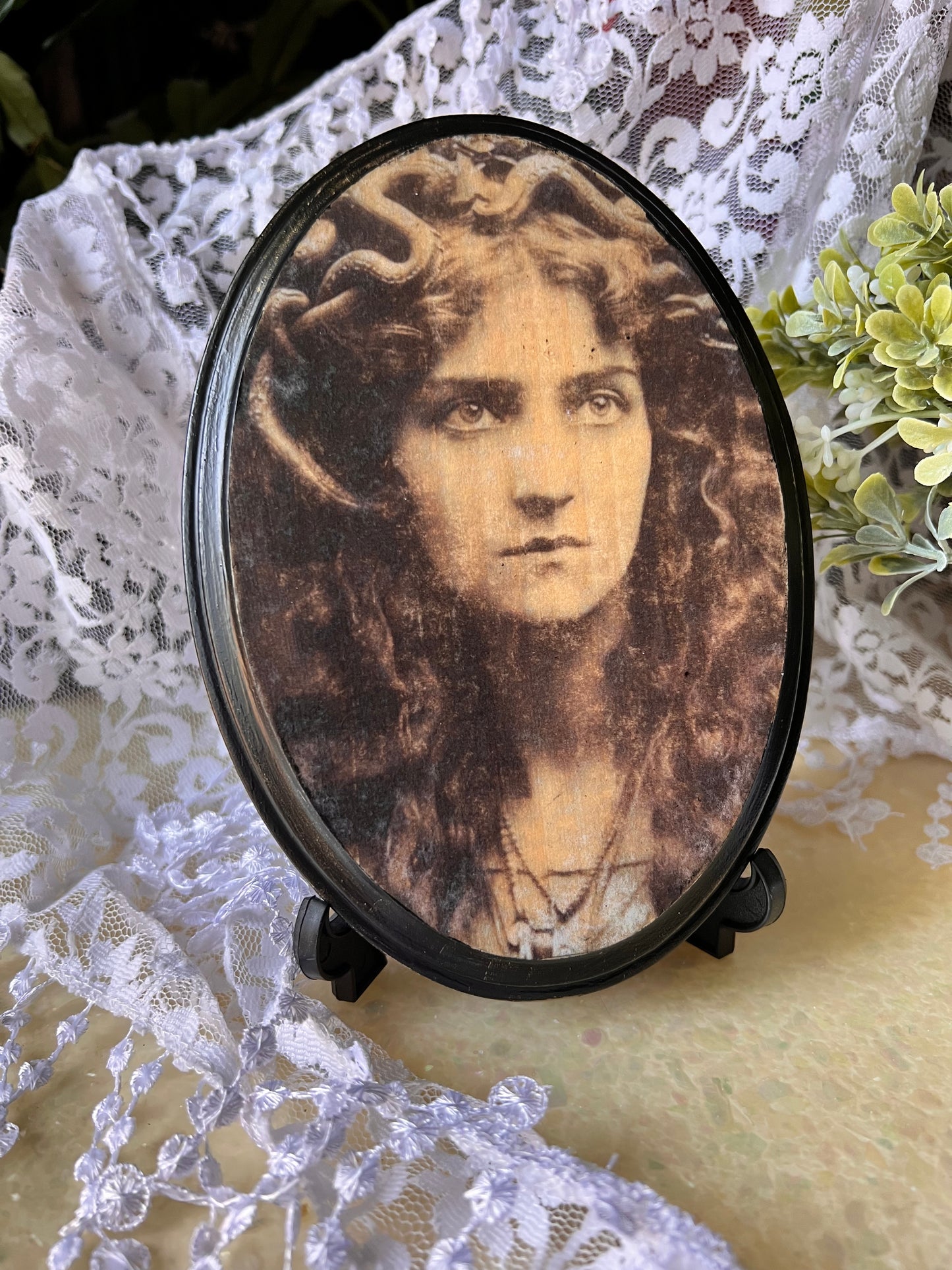 Dark Academia Wall Plaque, Antique Photo, Wooden Wall Hanging