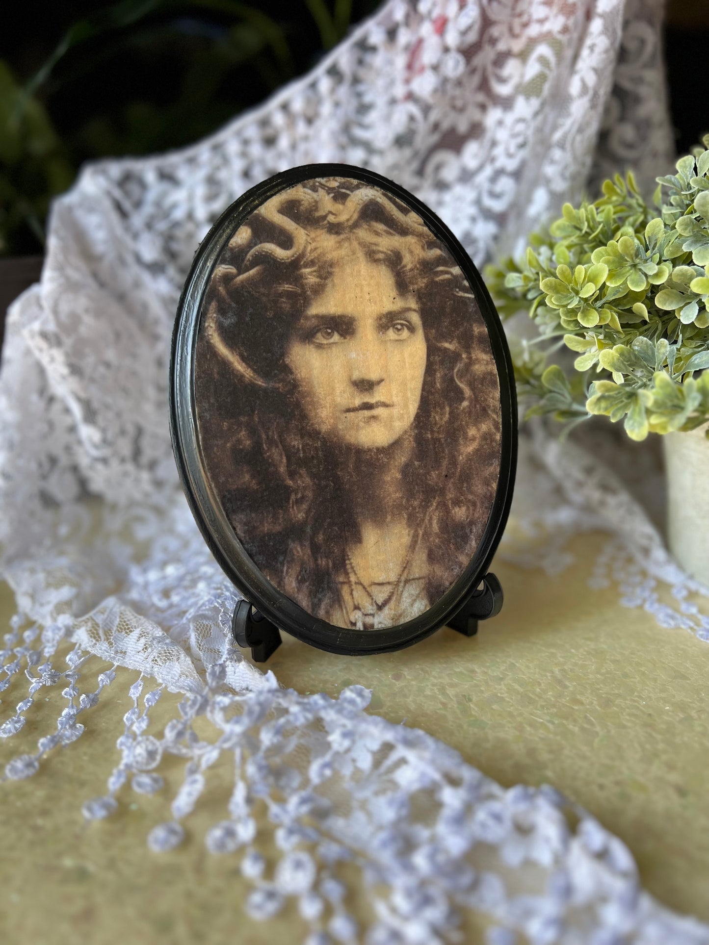 Dark Academia Wall Plaque, Antique Photo, Wooden Wall Hanging