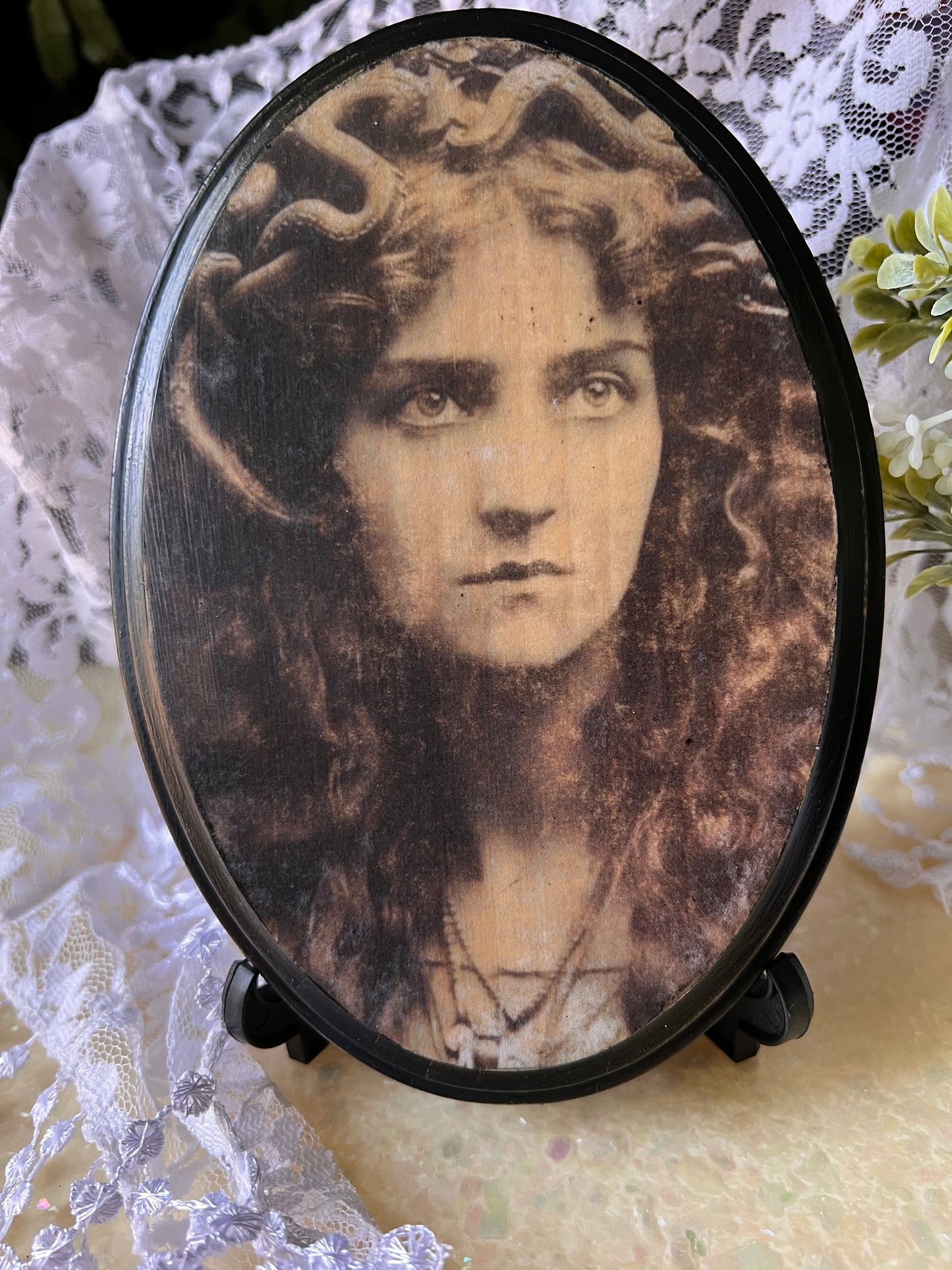 Dark Academia Wall Plaque, Antique Photo, Wooden Wall Hanging