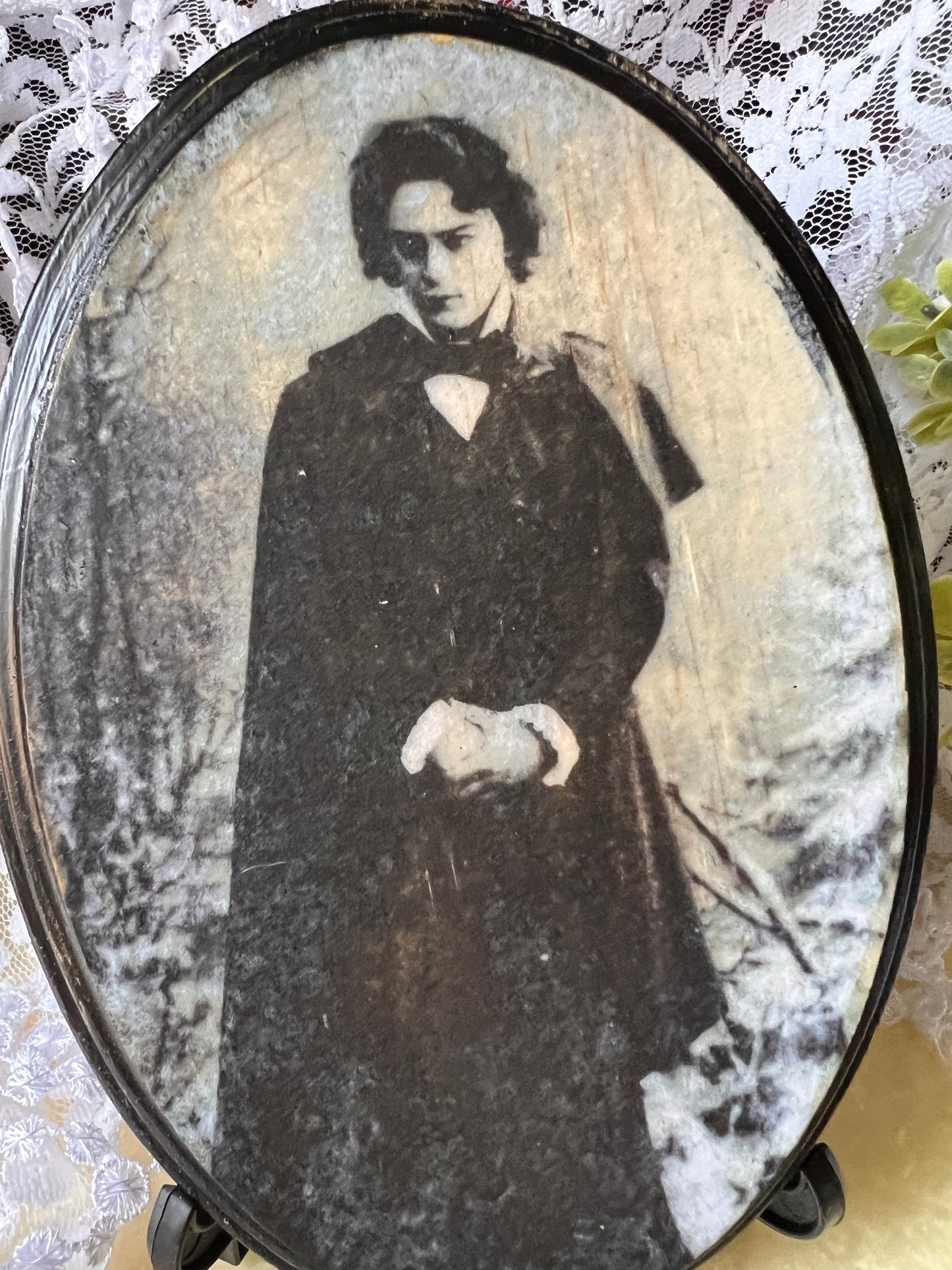 Dark Academia, Wooden Plaque, Moody Vampire, Antique Photo