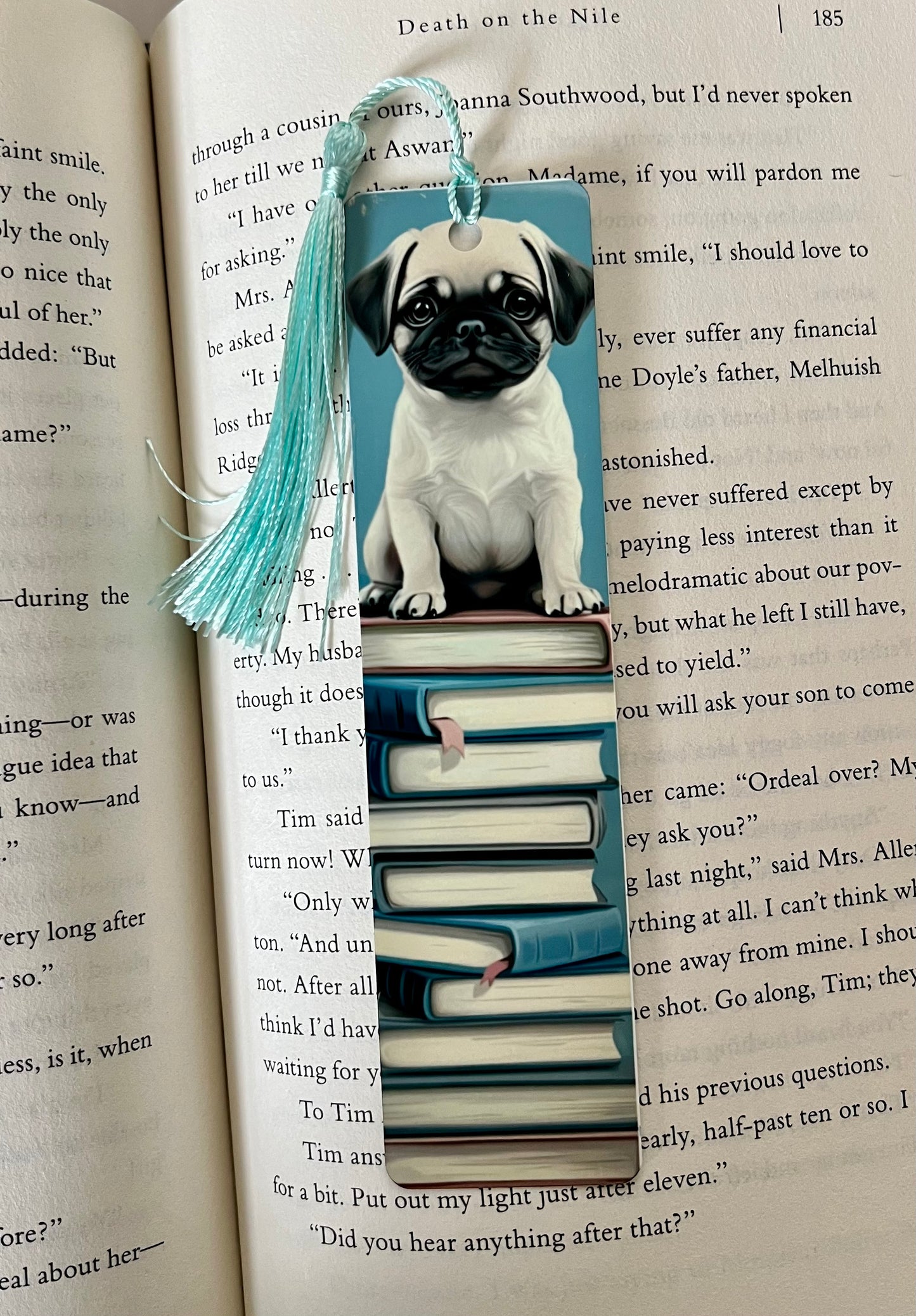 Bookmark - Metal Bookmark 1.5" x 6" with Tassel -Pug Puppy