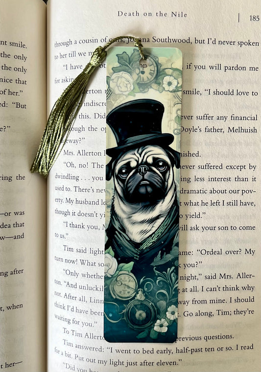Bookmark - Metal Bookmark 1.5" x 6" with Tassel - Fancy Pug
