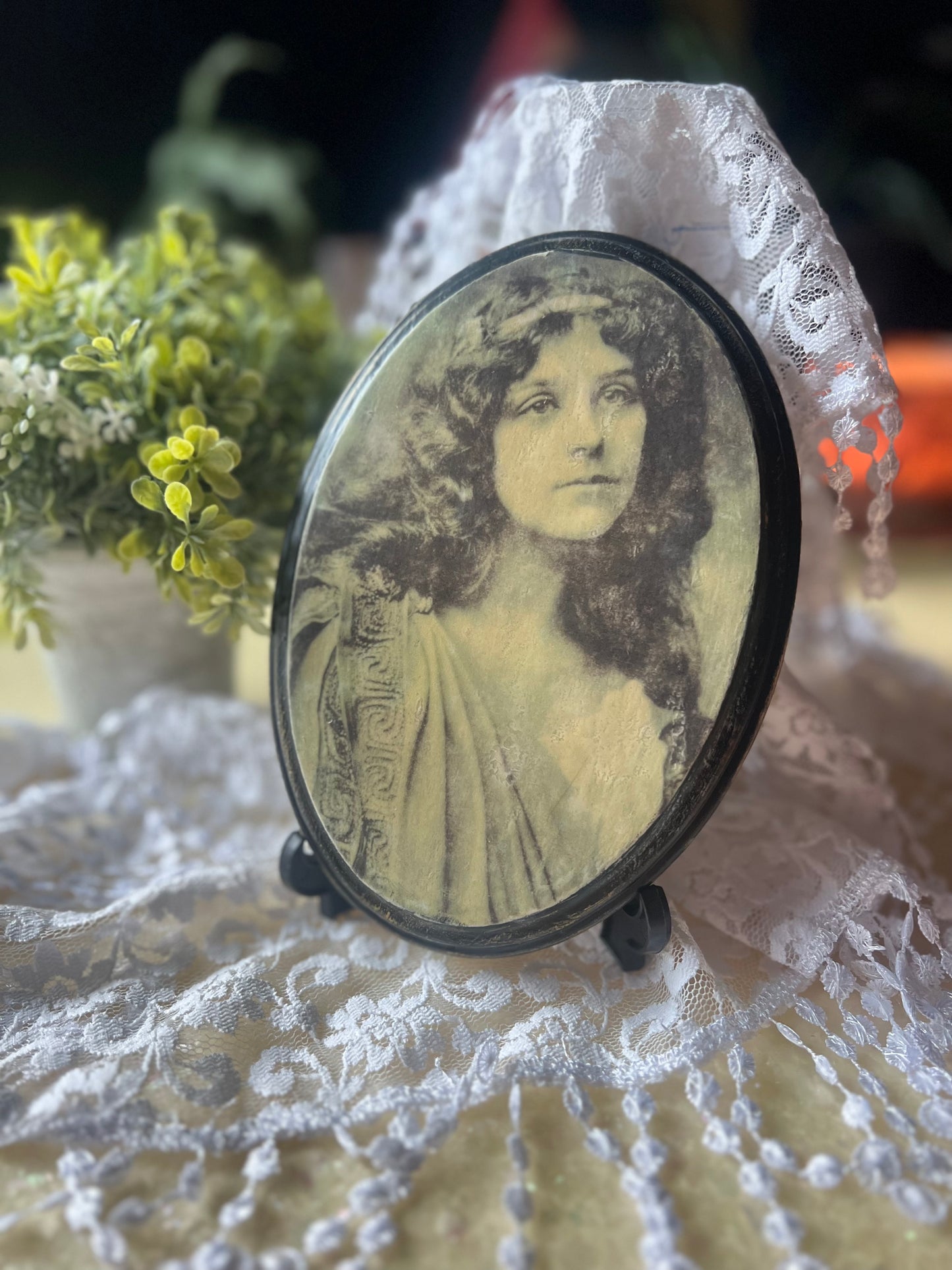 Dark Academia, Wooden Plaque, Antique Photo, Ghostly Woman