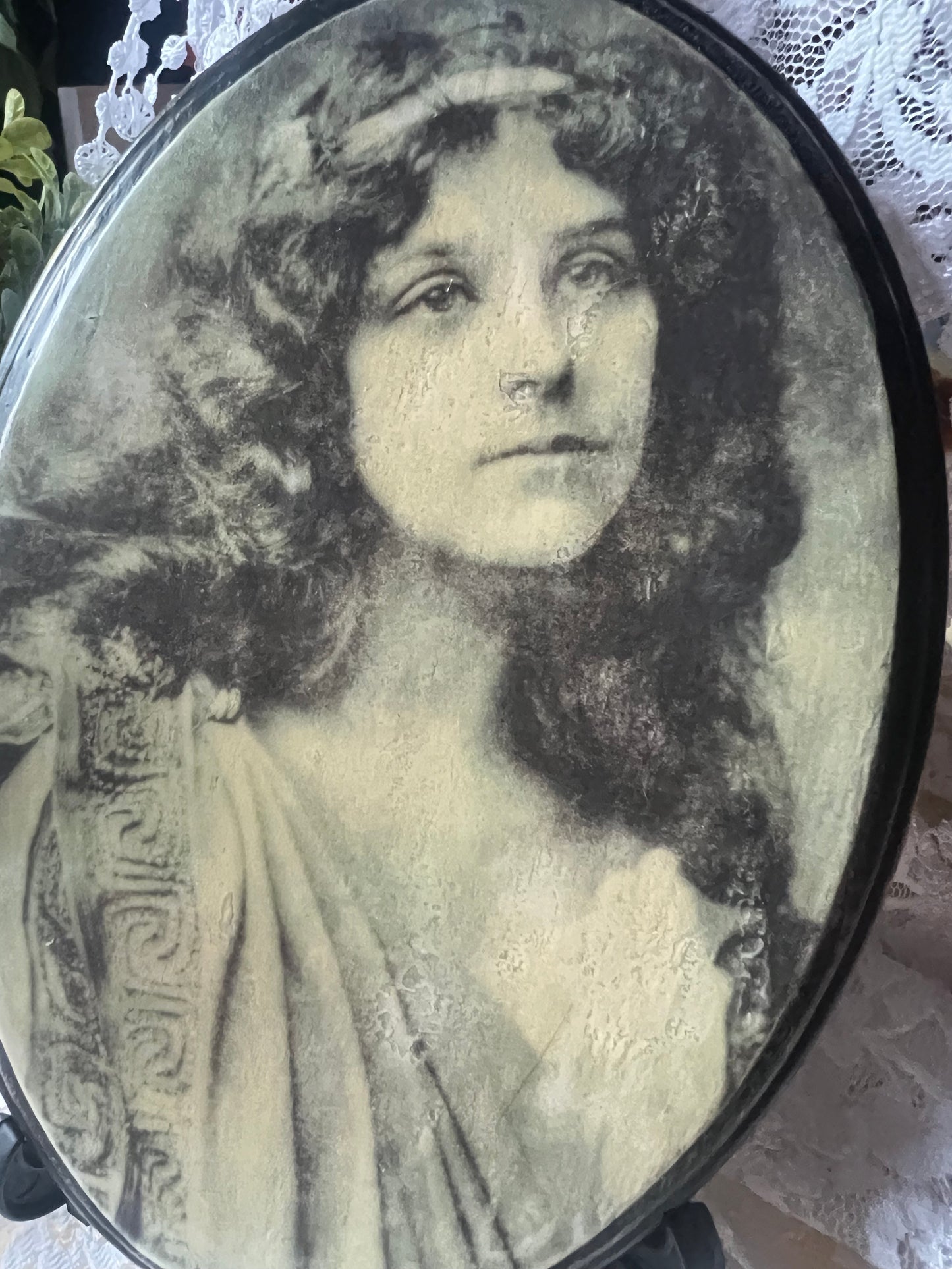 Dark Academia, Wooden Plaque, Antique Photo, Ghostly Woman