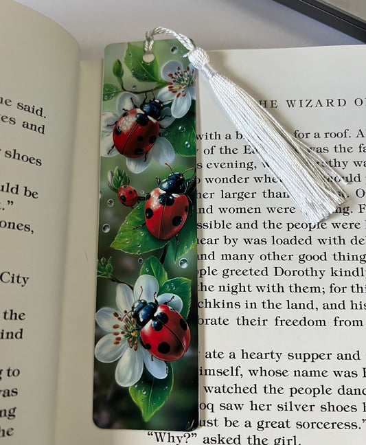 Bookmark - Metal Bookmark 1.5" x 6" with Tassel - Lady Bugs