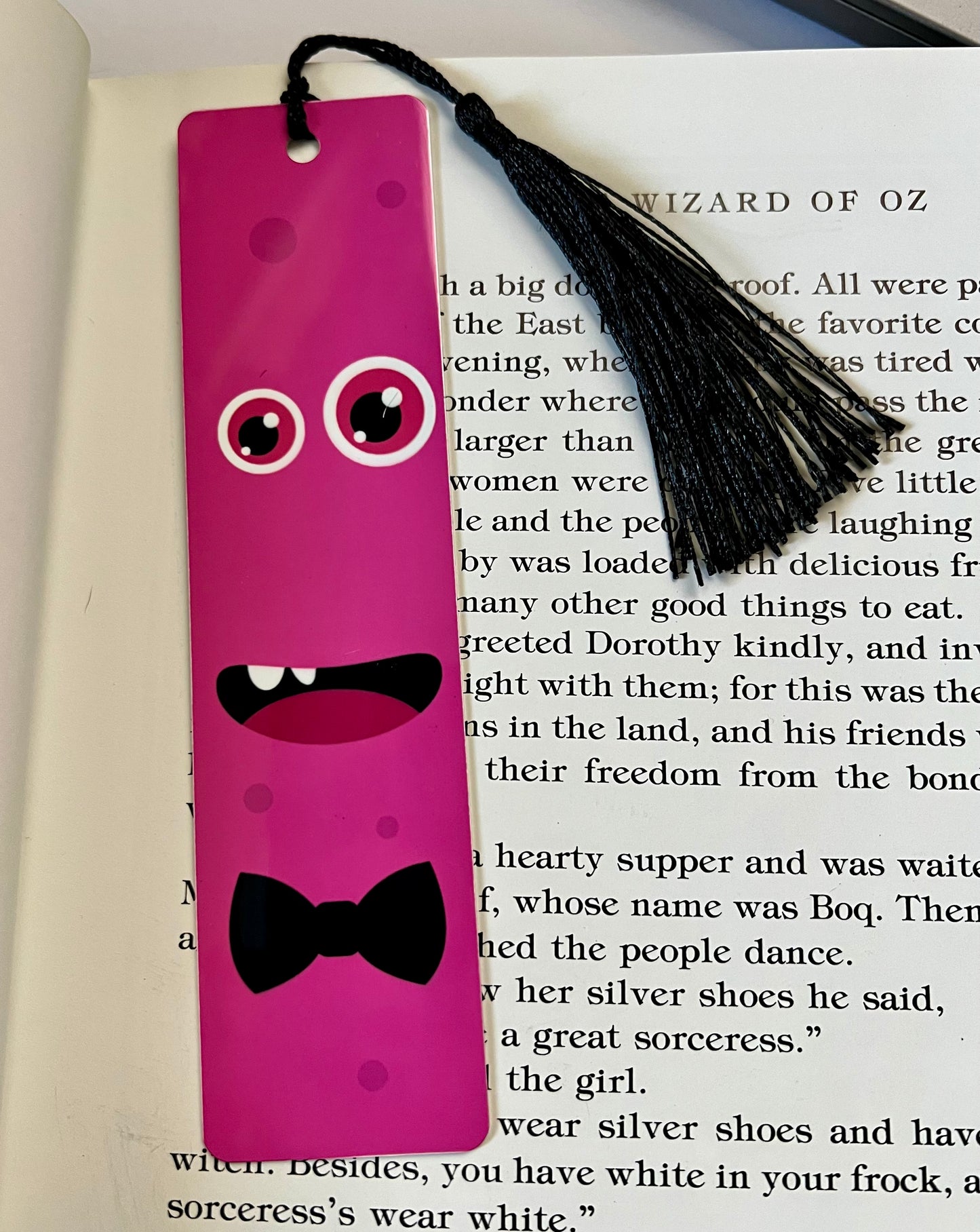 Bookmark - Metal Bookmark 1.5" x 6" with Tassel - Pink Monster