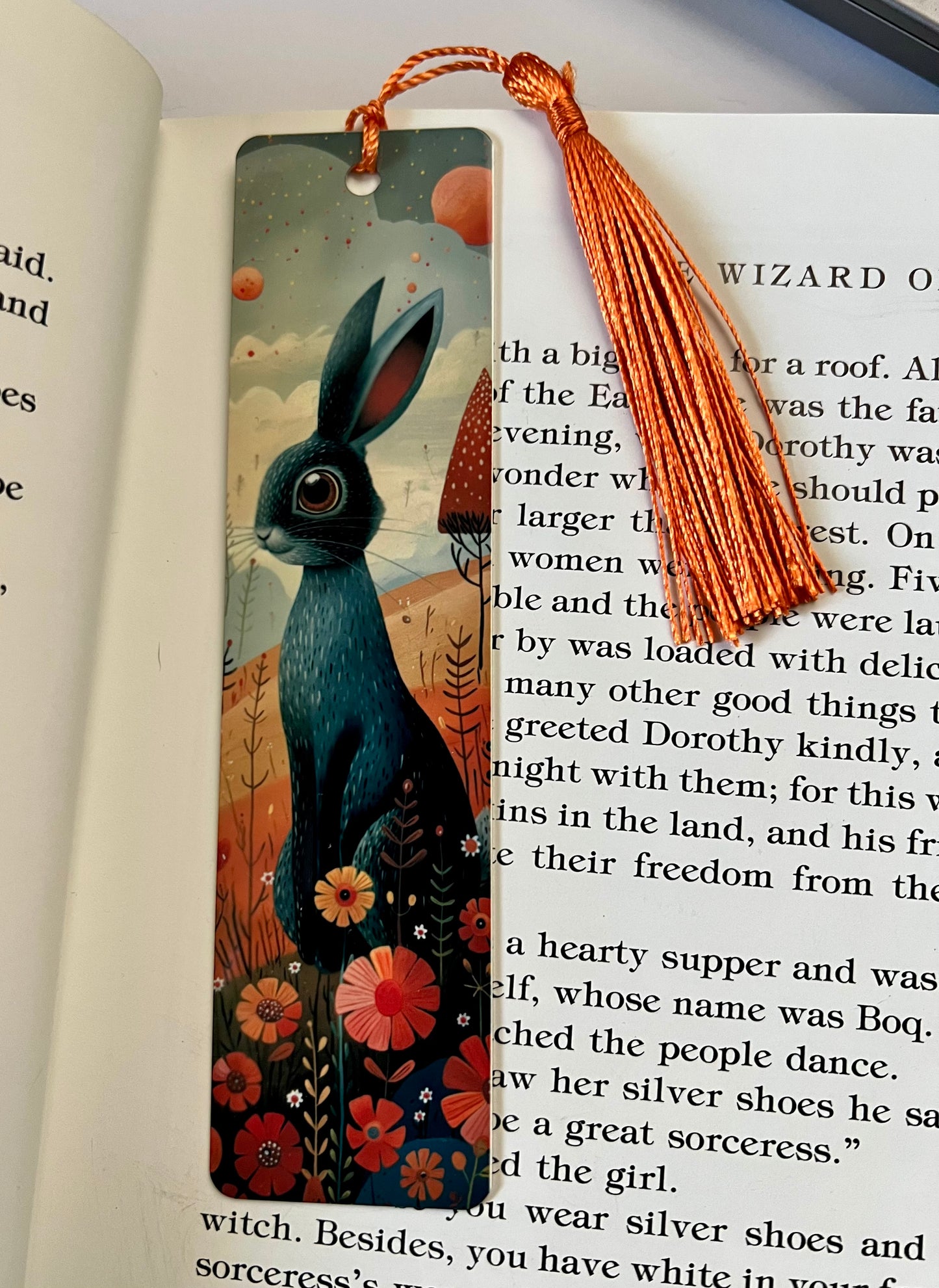 Bookmark - Metal Bookmark 1.5" x 6" with Tassel - Gray Rabbit