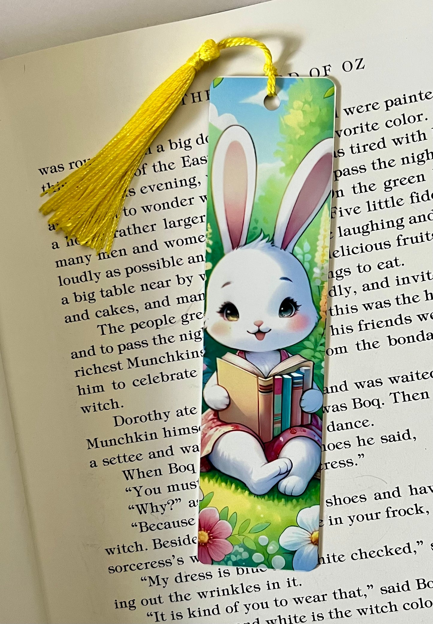 Bookmark - Metal Bookmark 1.5" x 6" with Tassel - White Rabbit