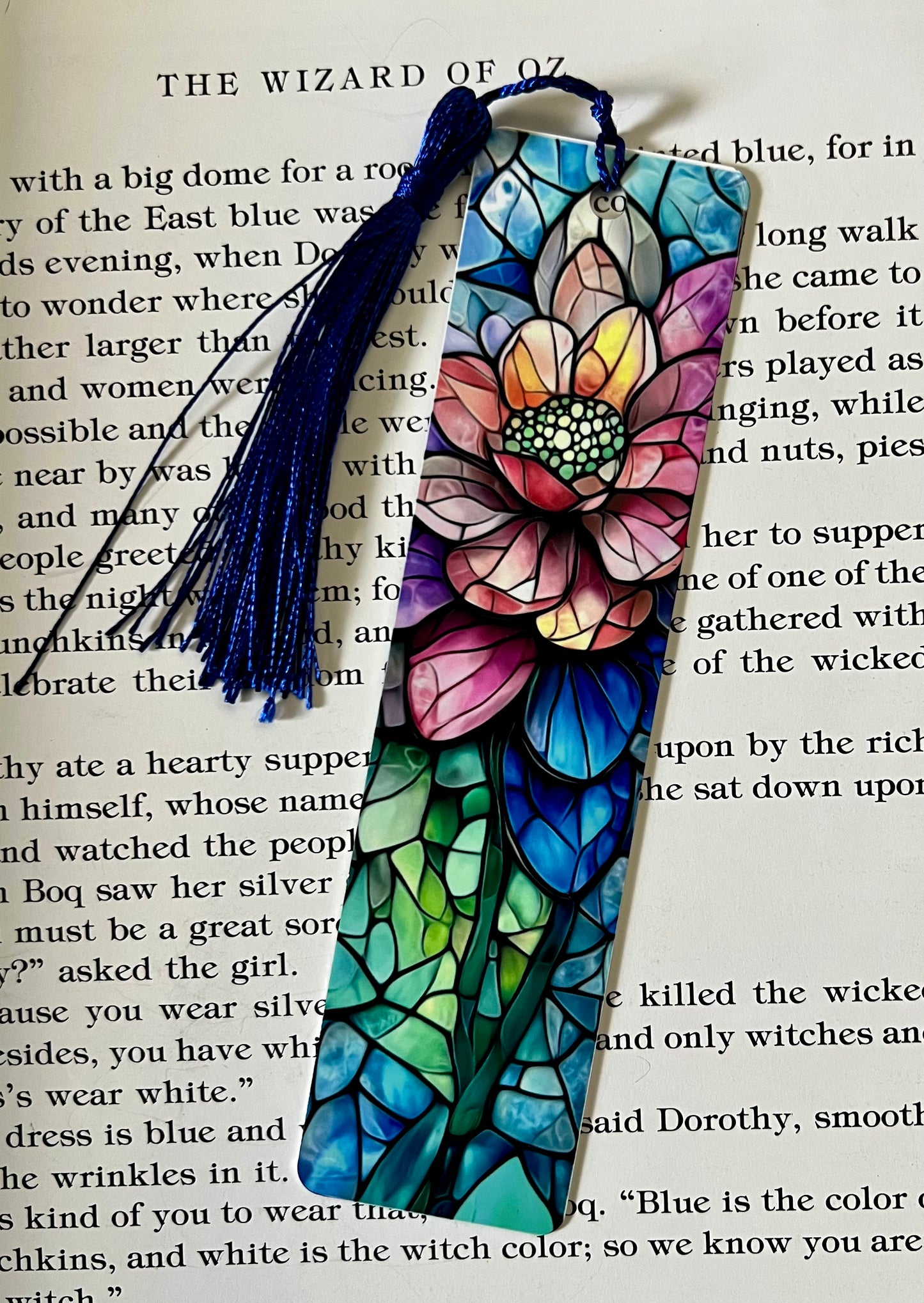 Bookmark - Metal Bookmark 1.5" x 6" with Tassel - Stained Glass Design