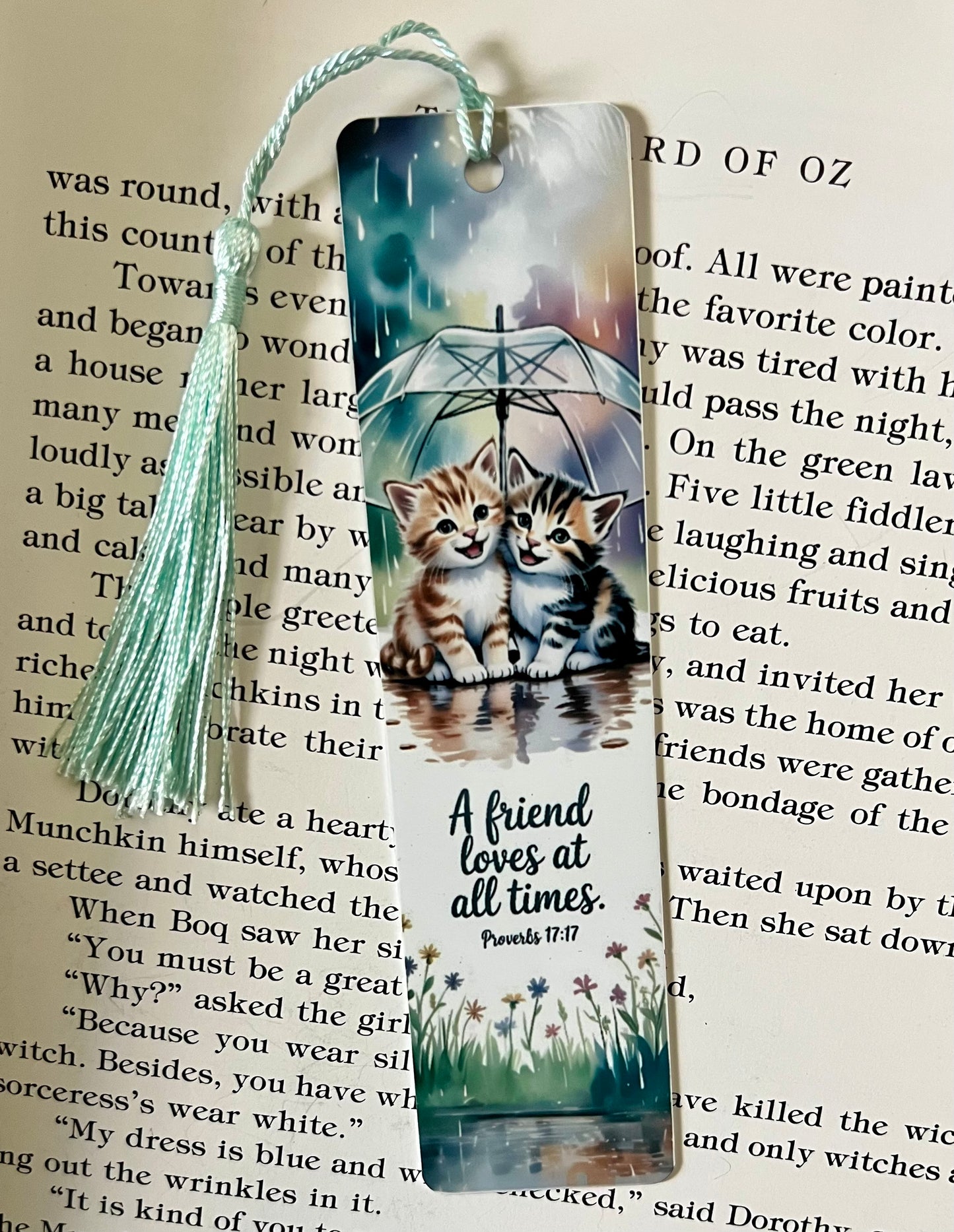 Bookmark - Metal Bookmark 1.5" x 6" with Tassel - A Friend Loves At All Times Bible Verse