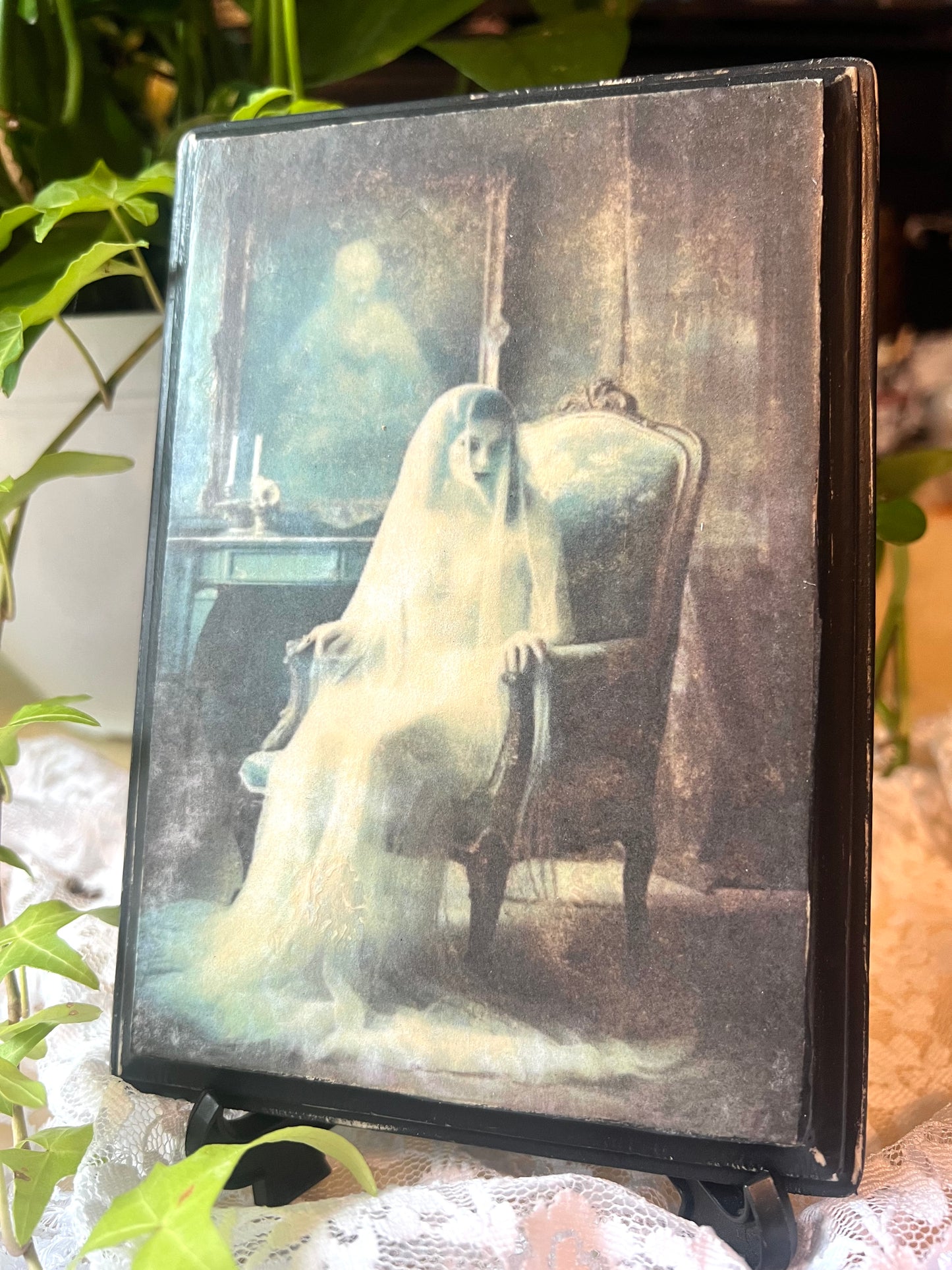 Dark Academia Wooden Plaque, Wall Hanging, Tabletop Display, Forlorn Ghost Bride