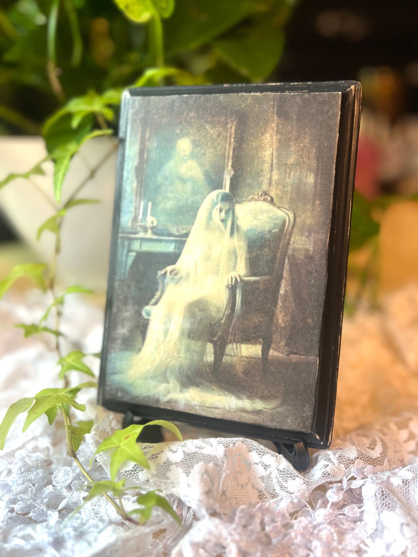 Dark Academia Wooden Plaque, Wall Hanging, Tabletop Display, Forlorn Ghost Bride
