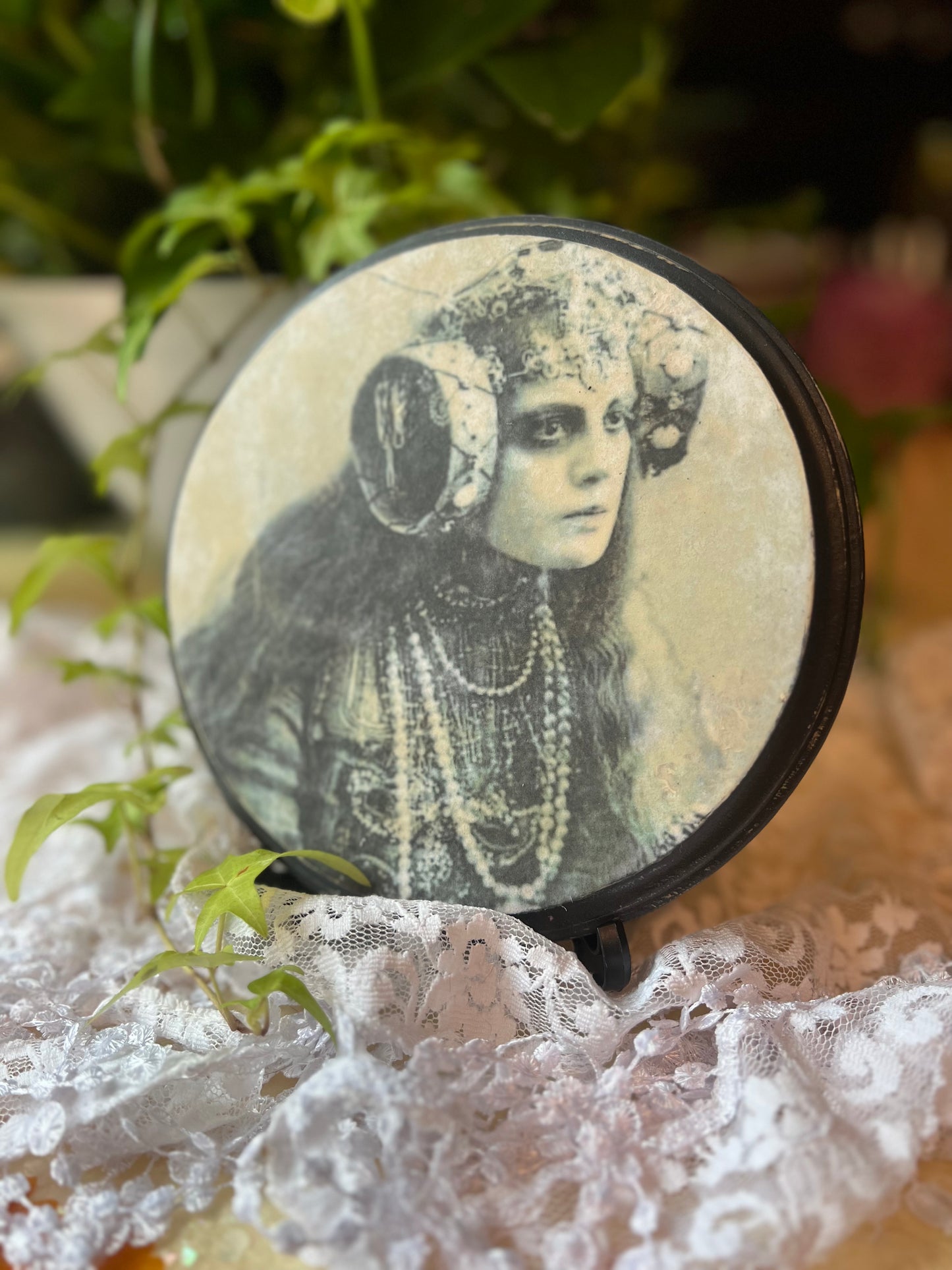 Dark Academia Wooden Plaque 1910's Actress in Costume