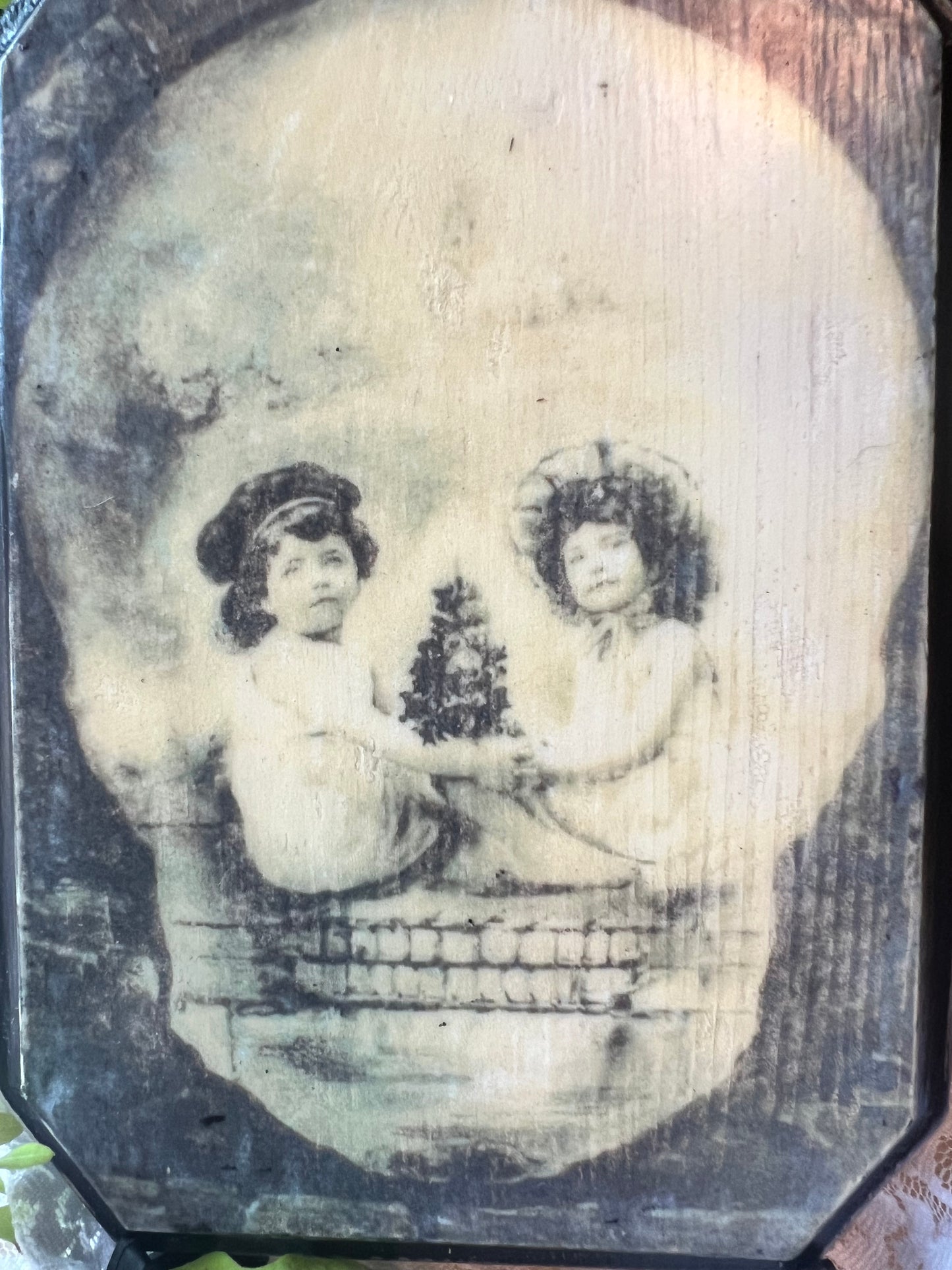 Dark Academia, Optical Illusion, Skull Photo, Wooden Plaque, Wall Hanging, Tabletop Display