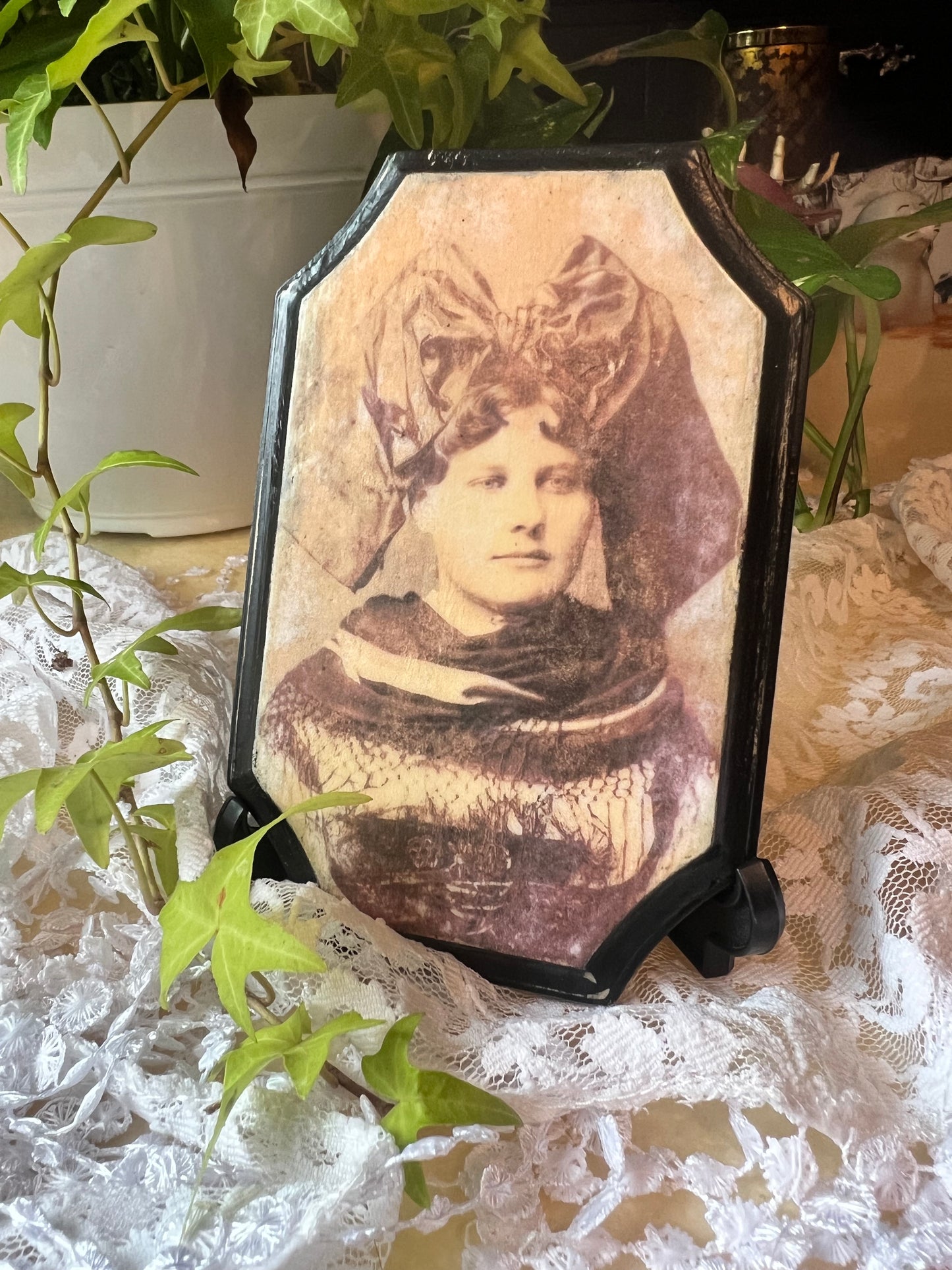 Dark Academia Wooden Plaque, 1860's-1890's Woman, Old Photo, Wall Hanging, Tabletop Display