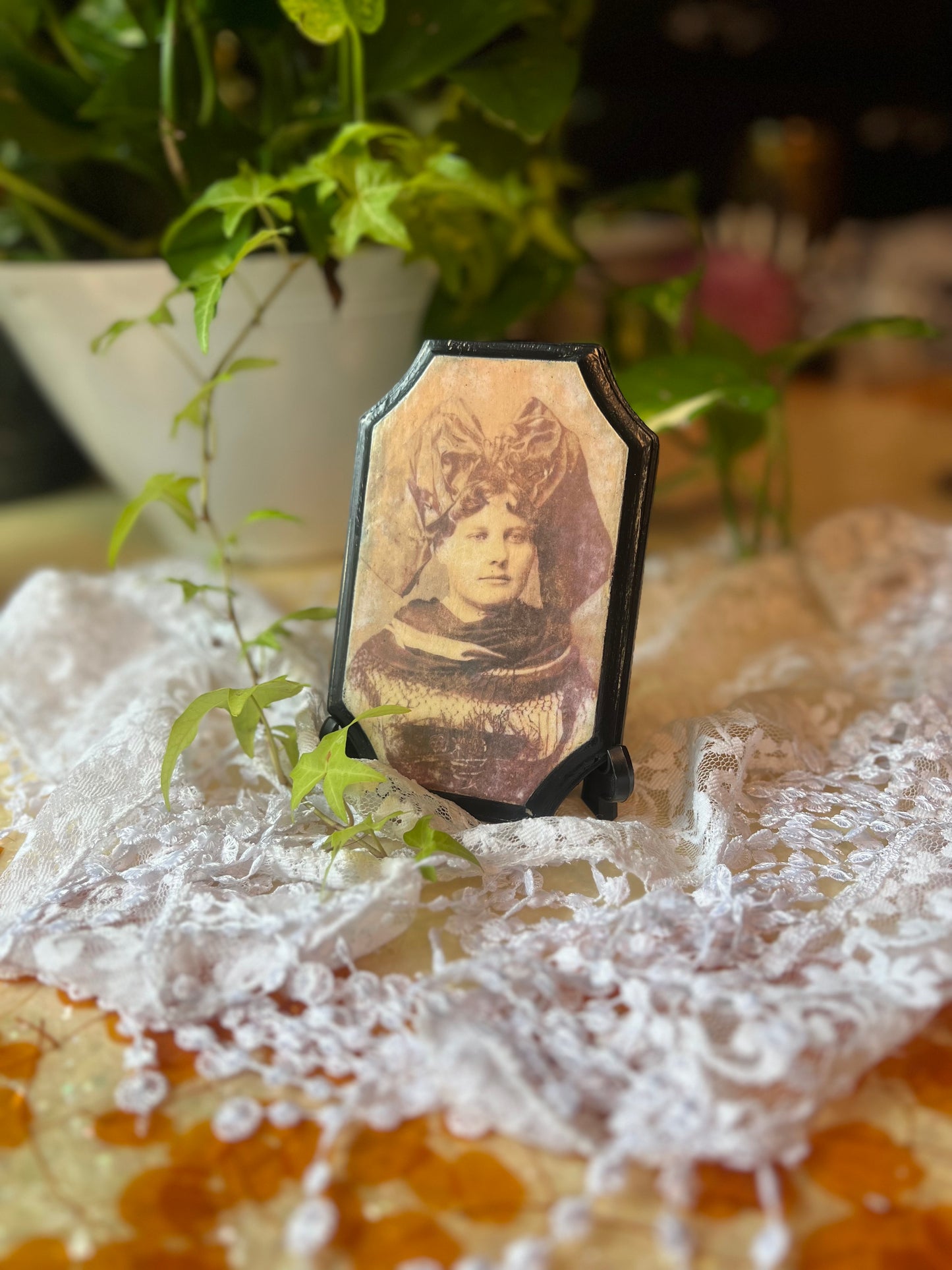 Dark Academia Wooden Plaque, 1860's-1890's Woman, Old Photo, Wall Hanging, Tabletop Display