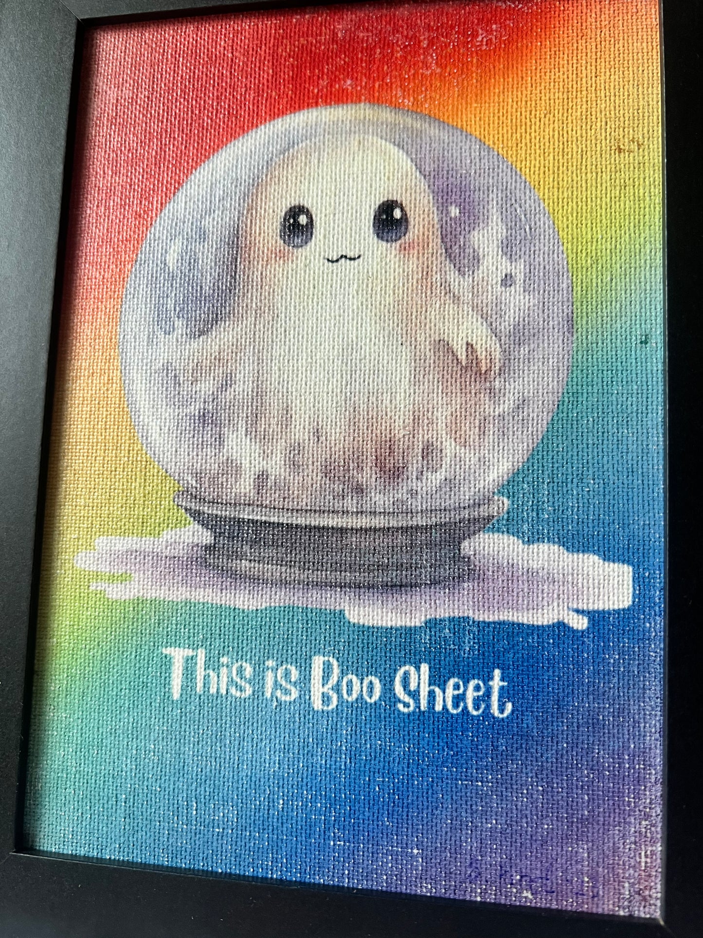 Cute Ghost Picture, Framed 5x7 , Tabletop Display or Wall Hanging, Snow Globe Ghost