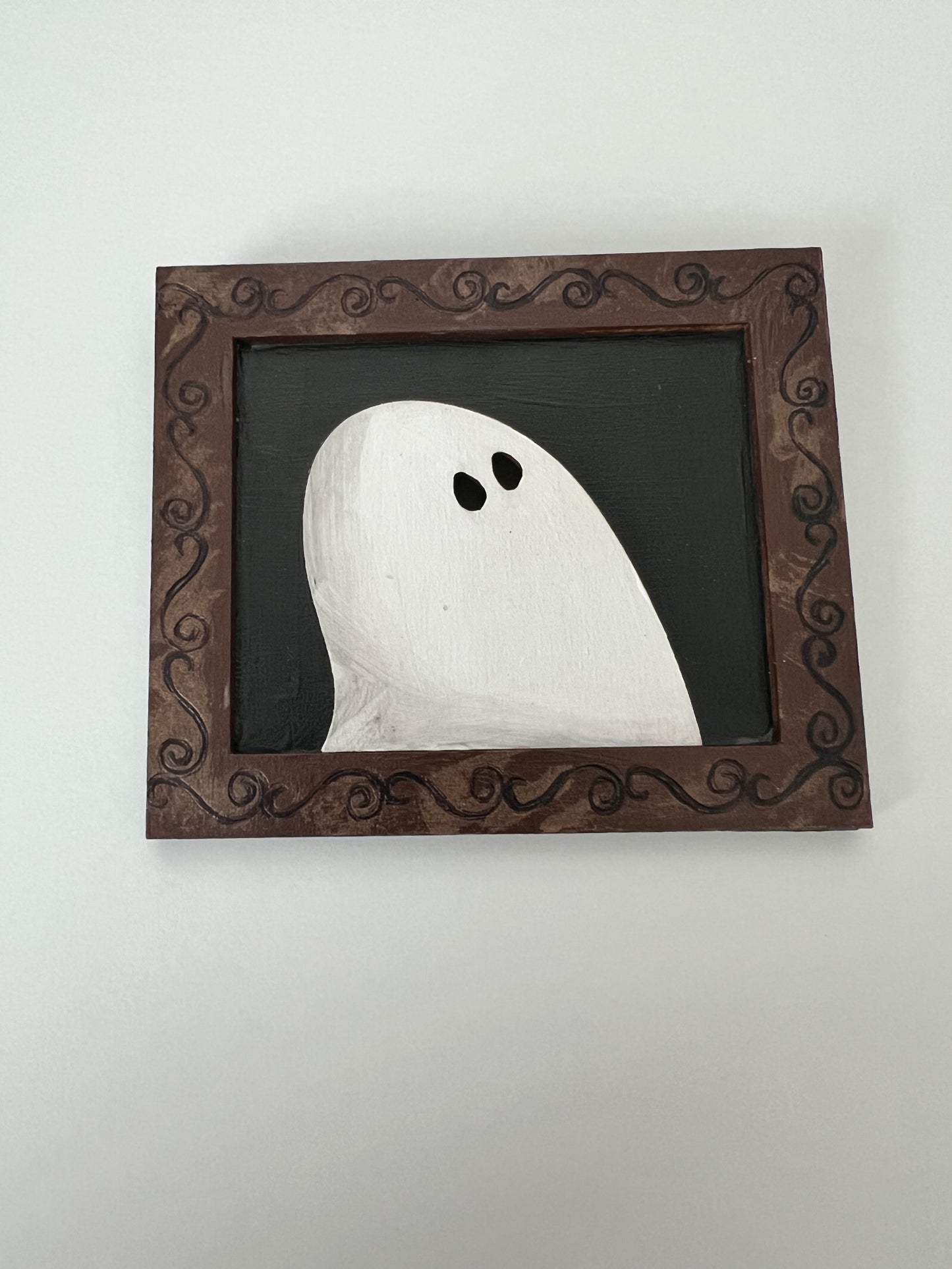 Ghost Portraits - Hand Painted Wooden Big Guy Ghostie Rectangle Shaped Frame