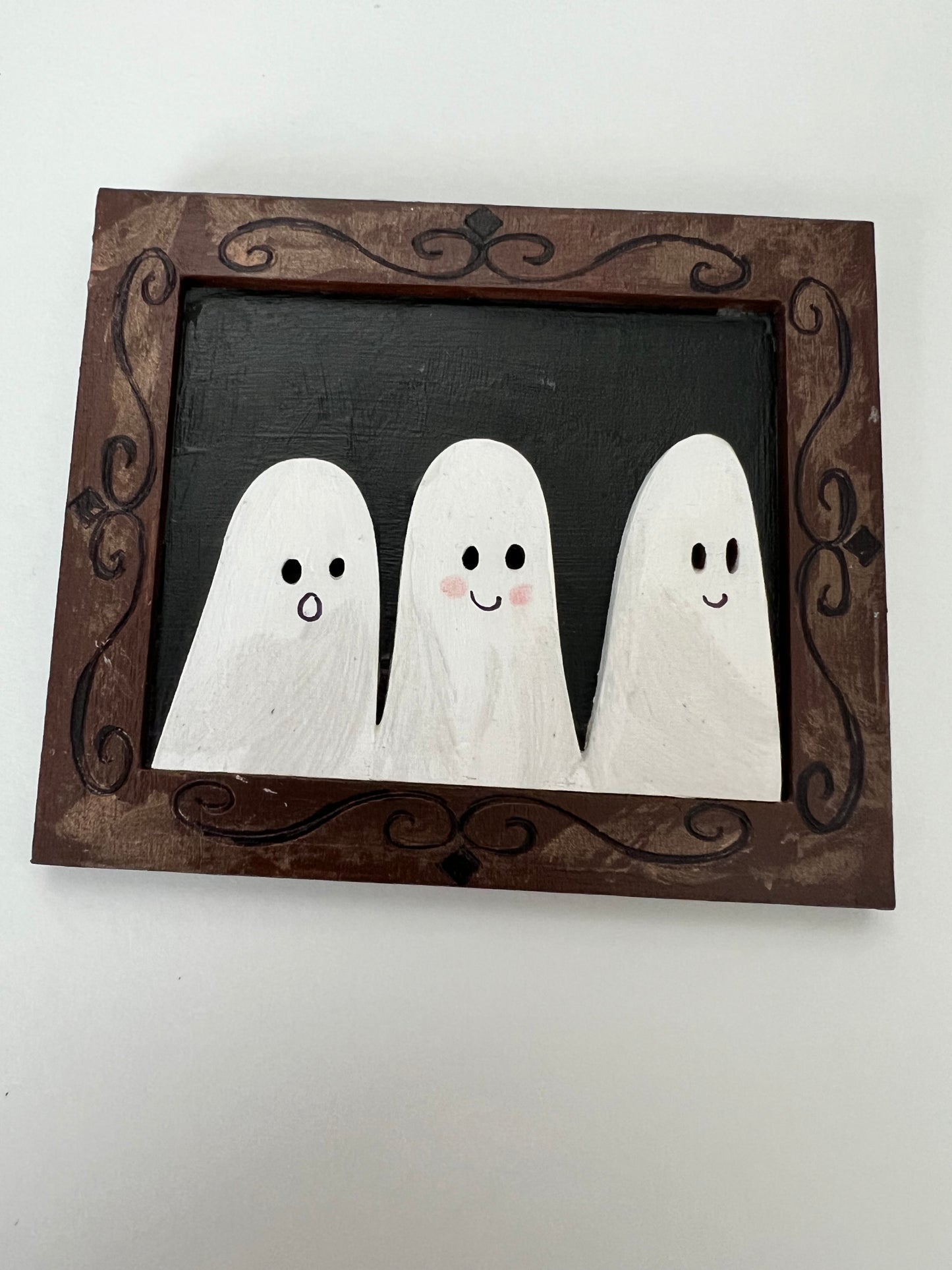 Ghost Portraits - Hand Painted Wooden Ghostie Trio Rectangle Shaped Frame