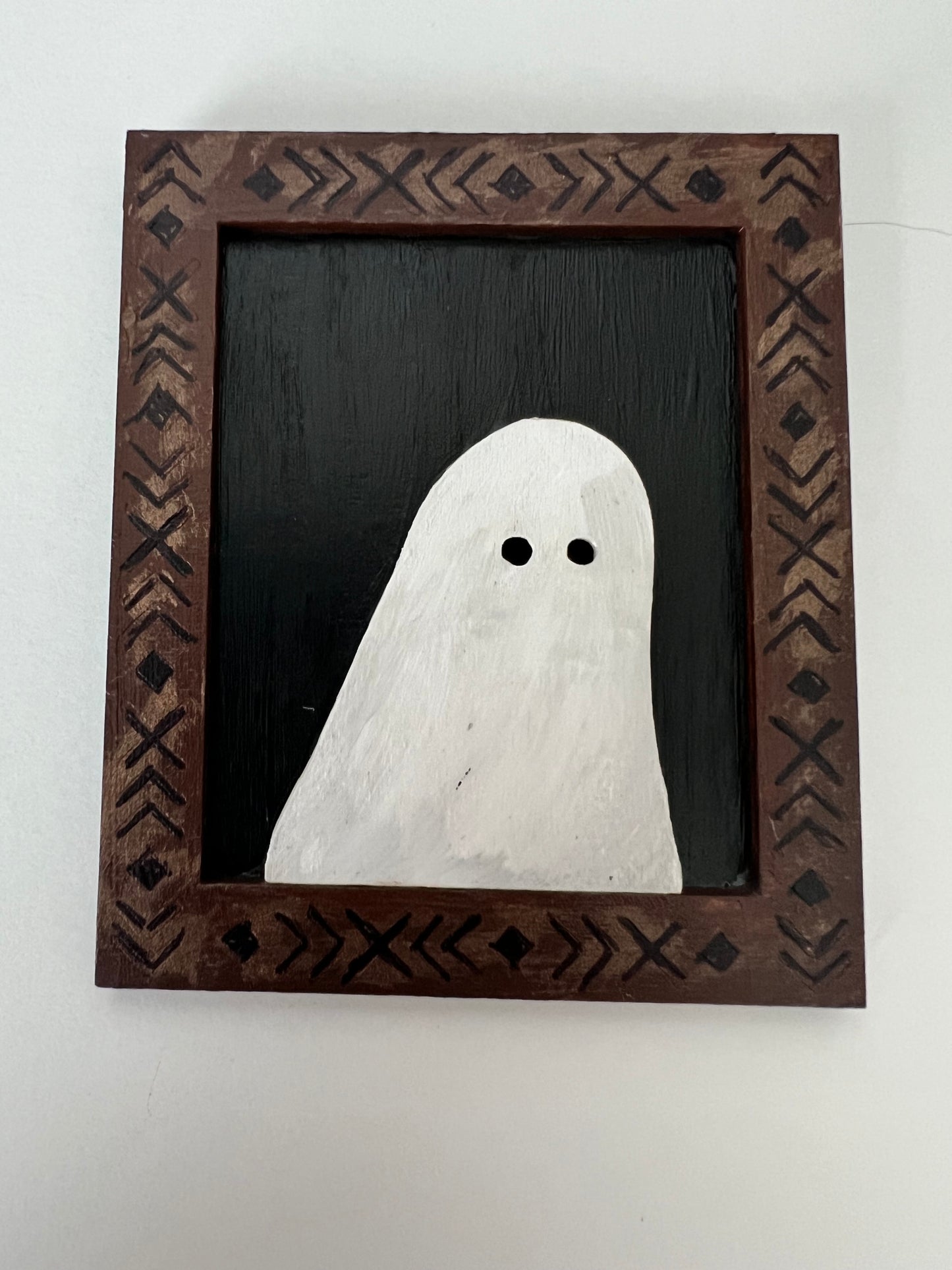 Ghost Portraits - Hand Painted Wooden Solemn Ghostie Rectangle Shaped Frame