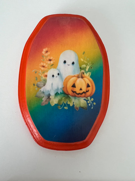 Ghost Mom and Child in the Pumpkin Patch - Oval Wooden Plaque Wall Hanging