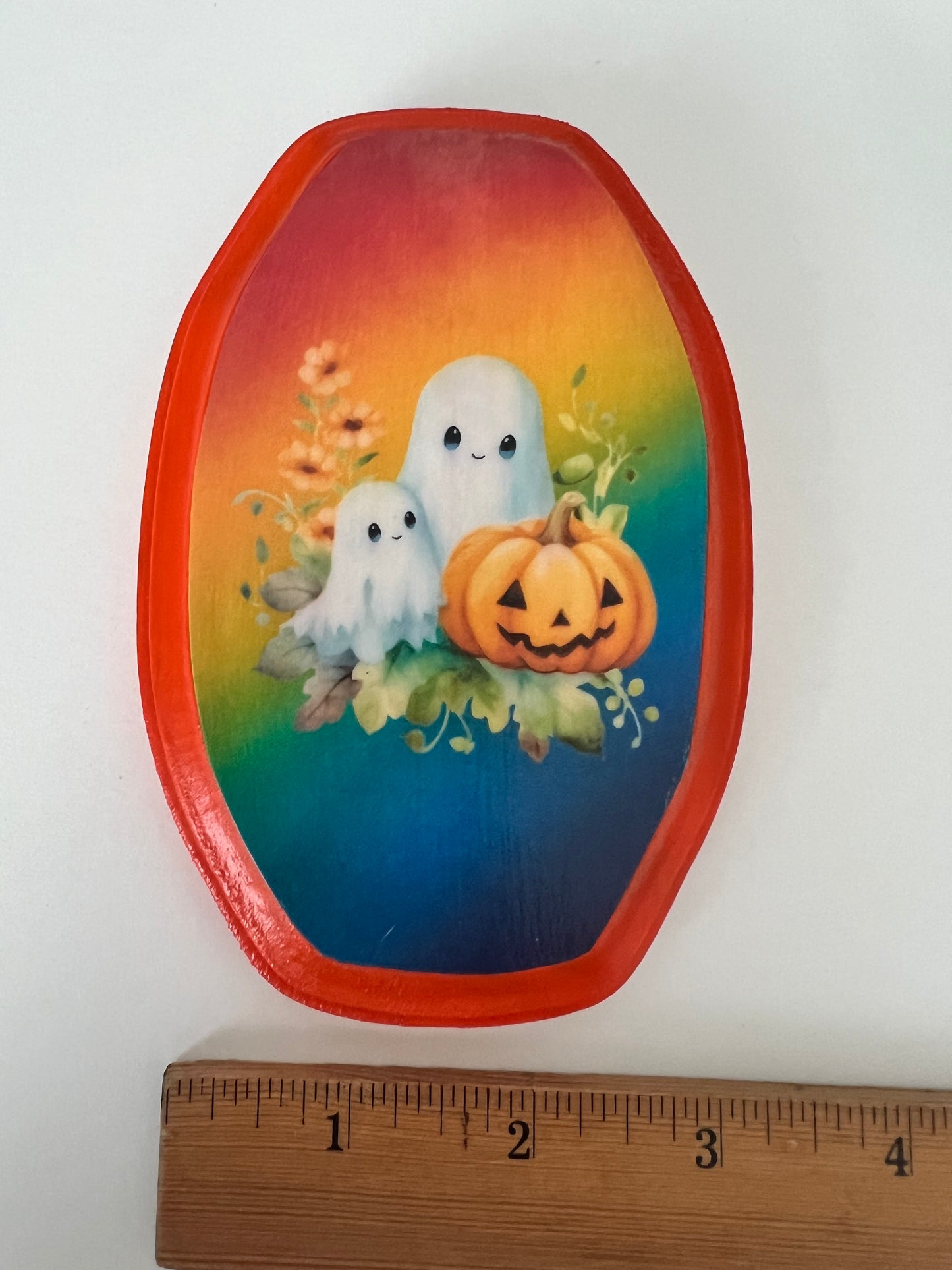 Ghost Mom and Child in the Pumpkin Patch - Oval Wooden Plaque Wall Hanging