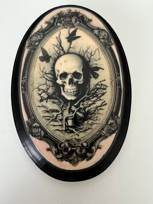 Gothic Skull  - Oval Wooden Plaque Wall Hanging