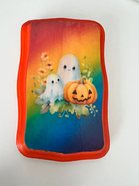 Ghost Mom and Child in a Pumpkin Patch - Wooden Plaque Wall Hanging