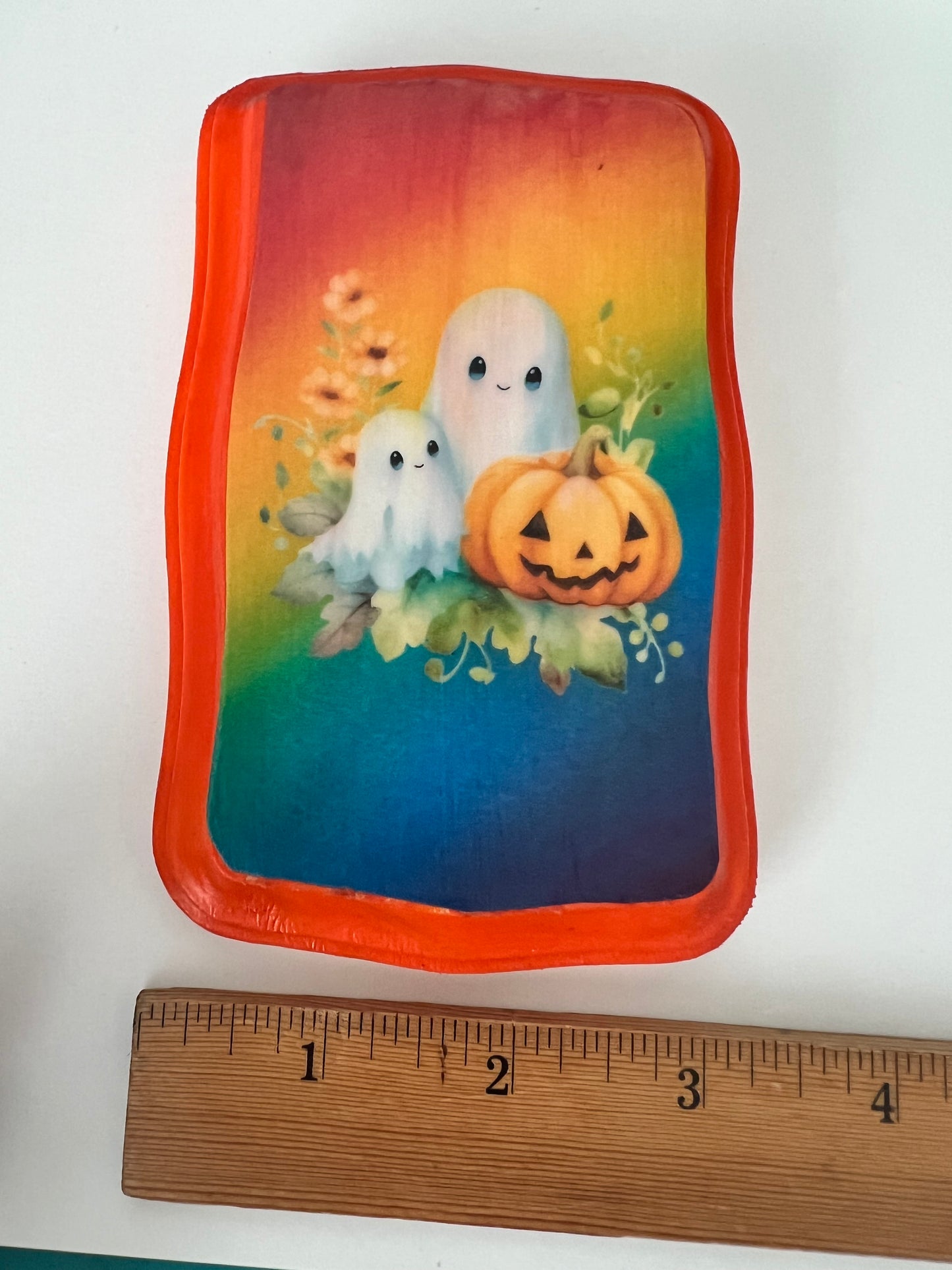 Ghost Mom and Child in a Pumpkin Patch - Wooden Plaque Wall Hanging