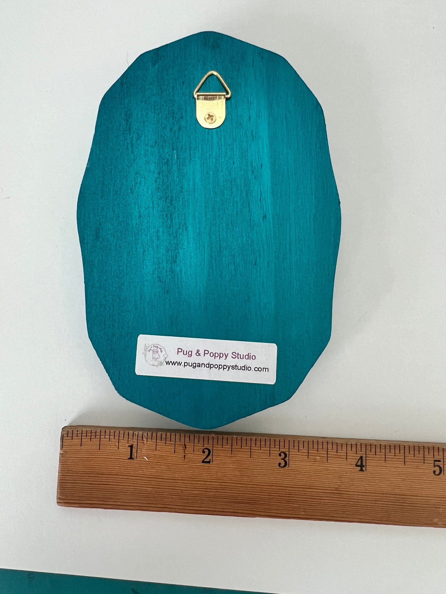 Happy Ghost with Broom Blue Frame - Wooden Plaque Wall Hanging