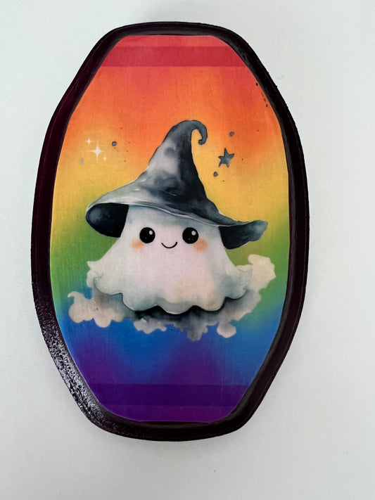 Ghost in a Witch Hat - Wooden Plaque Wall Hanging