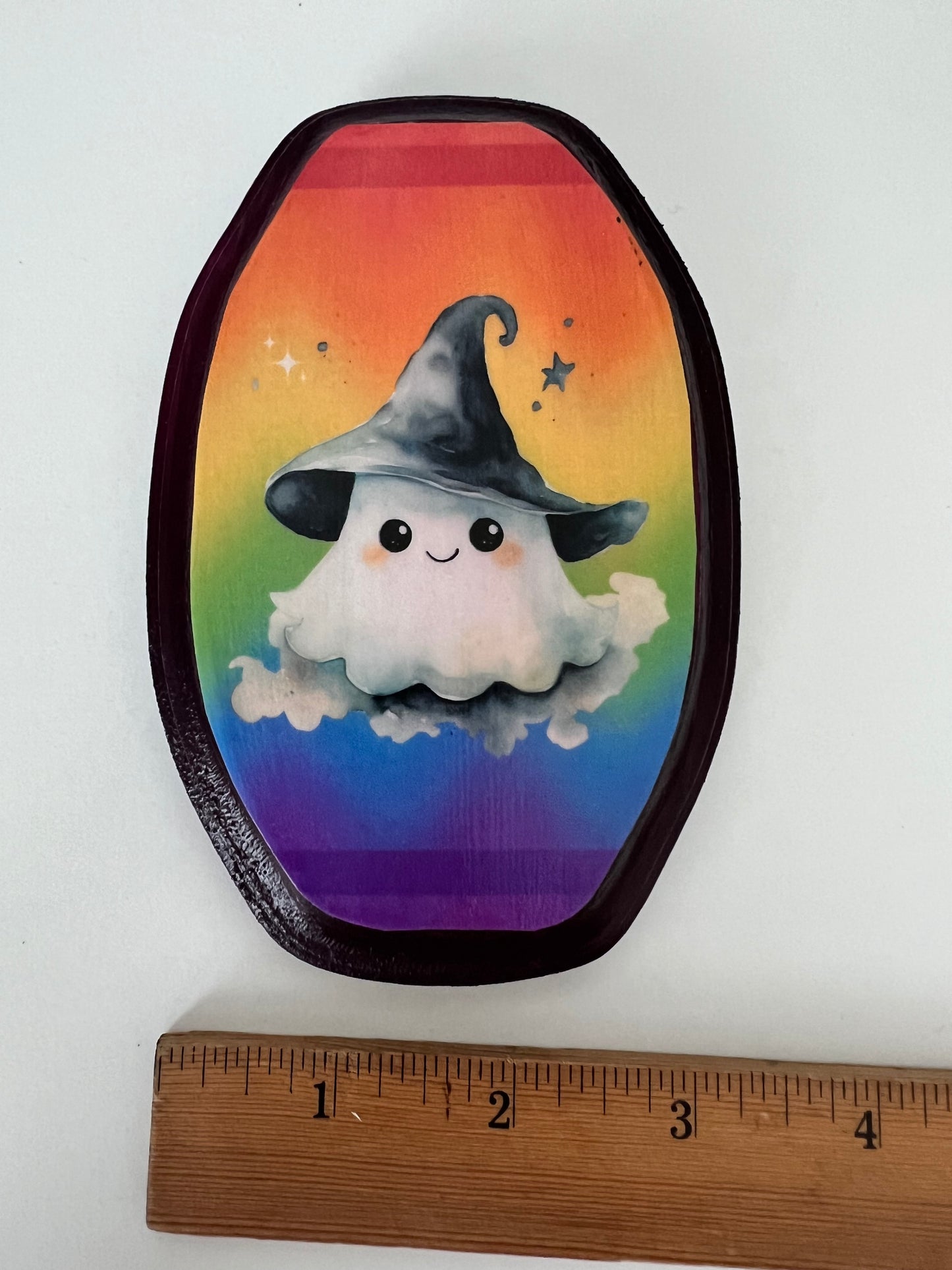 Ghost in a Witch Hat - Wooden Plaque Wall Hanging