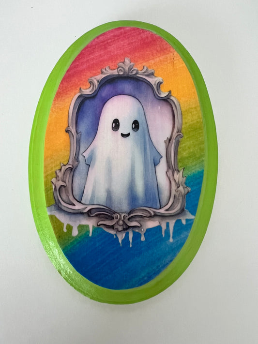 Ghost in the Mirror Lime Green - Oval Wooden Plaque Wall Hanging