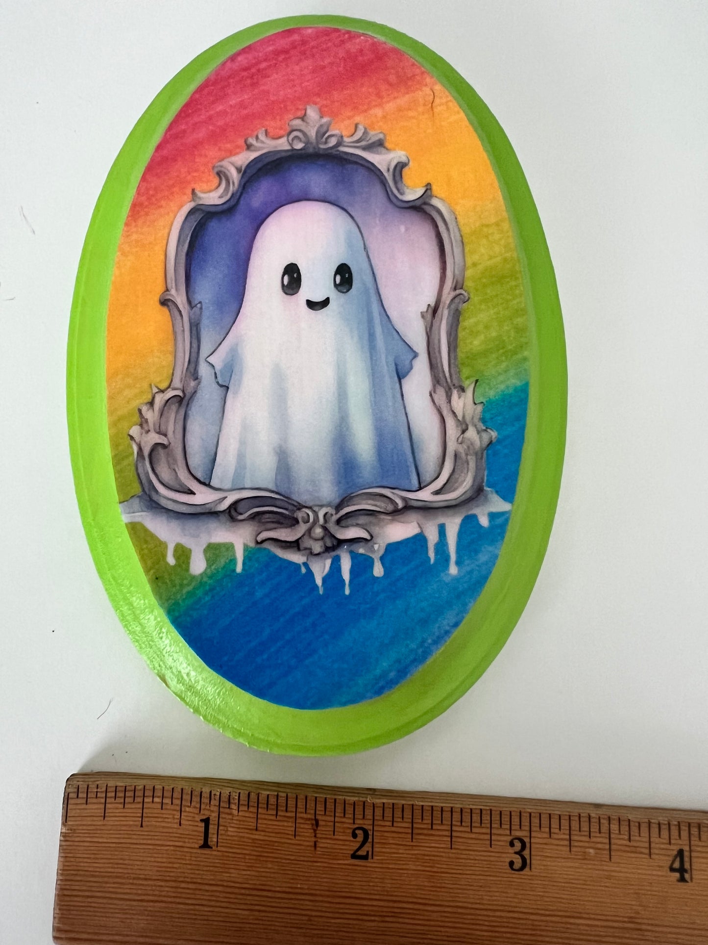 Ghost in the Mirror Lime Green - Oval Wooden Plaque Wall Hanging