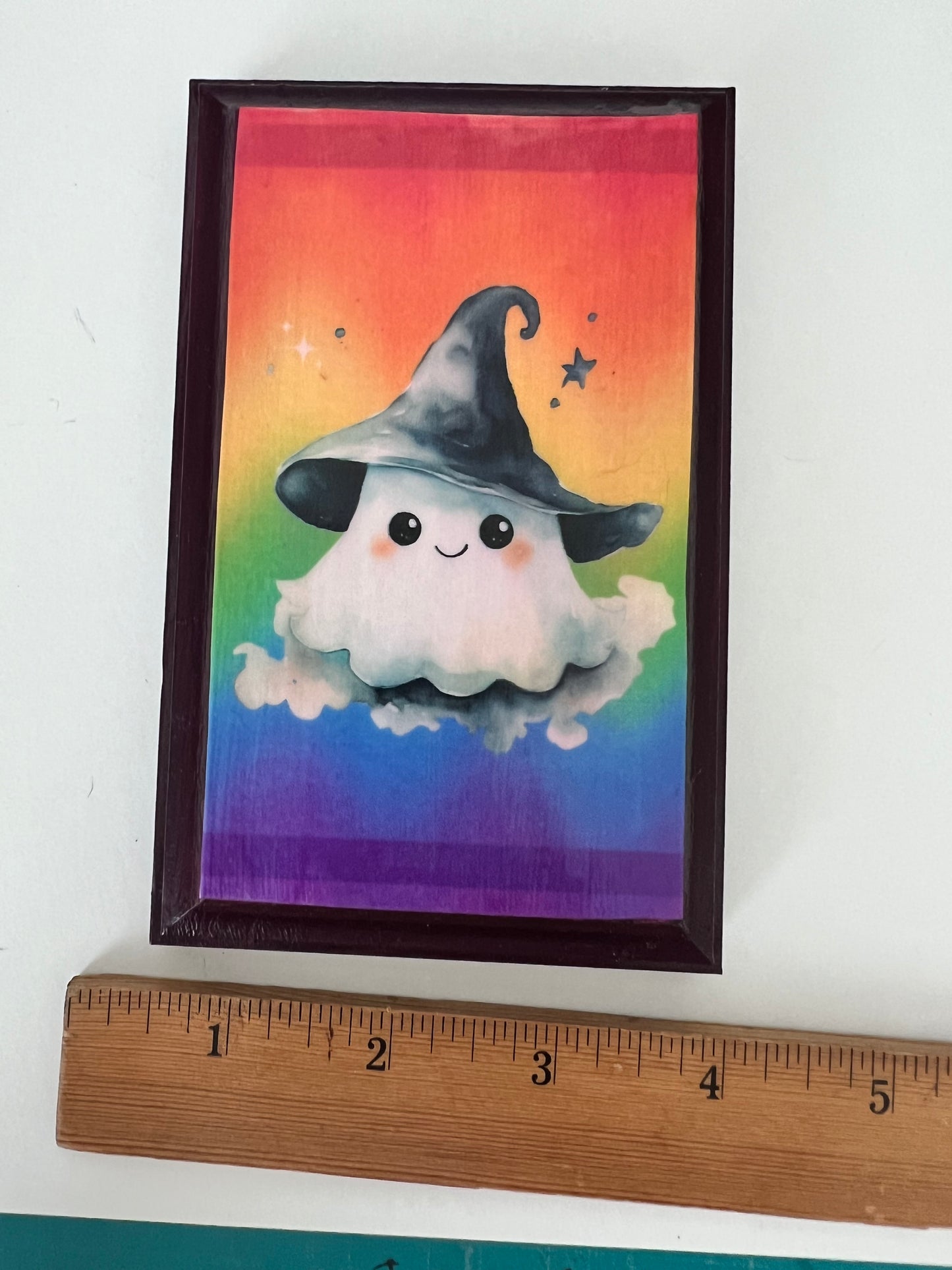 Ghost in a Witch Hat - Rectangle Wooden Plaque Wall Hanging