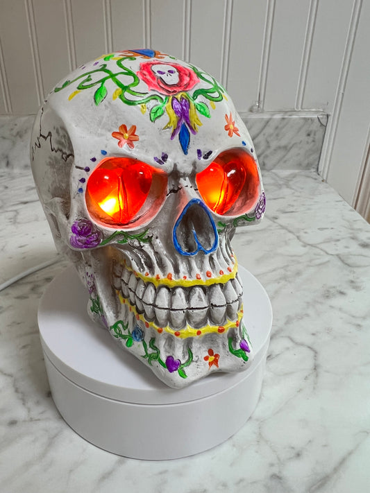 Handpainted Polymer Skull with Light Up Red Heart Eyes