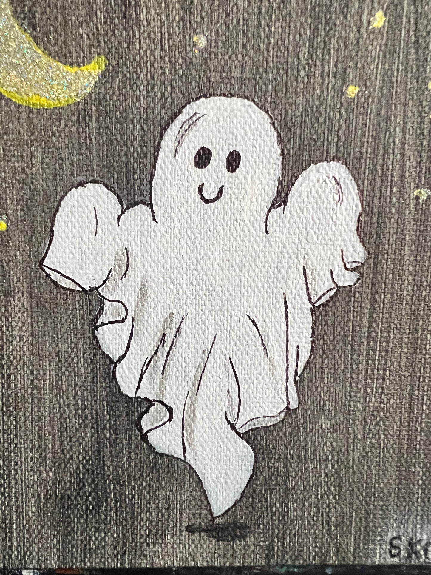 Adorable Ghost Painting, Mixed Media, Original Artwork