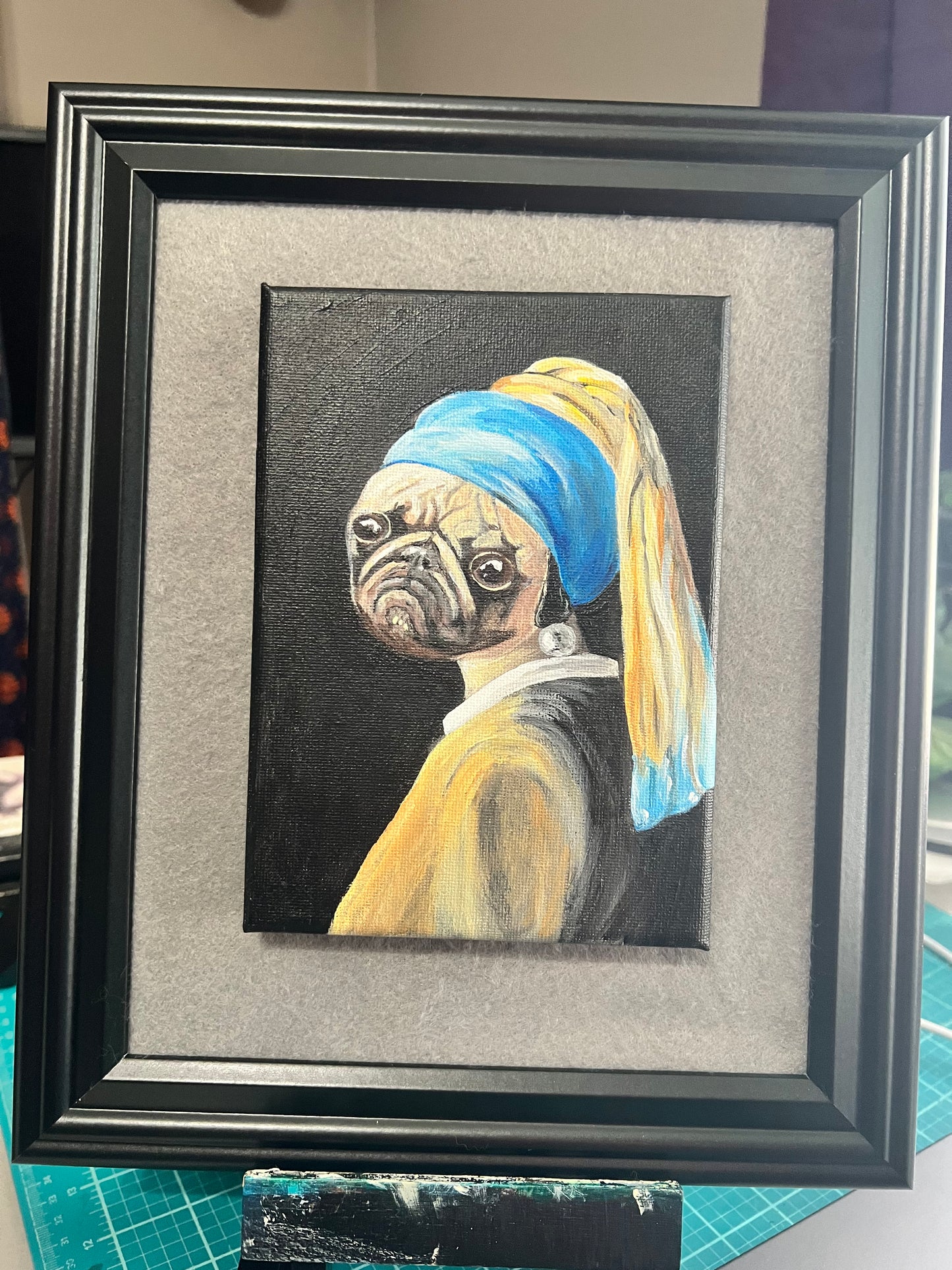 Pug With A Pearl Earring Original Painting