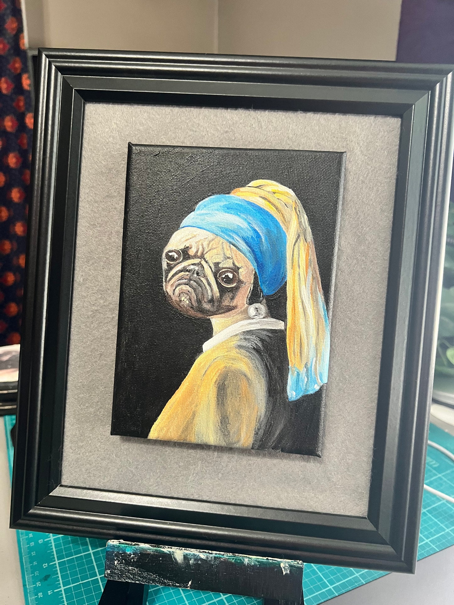 Pug With A Pearl Earring Original Painting