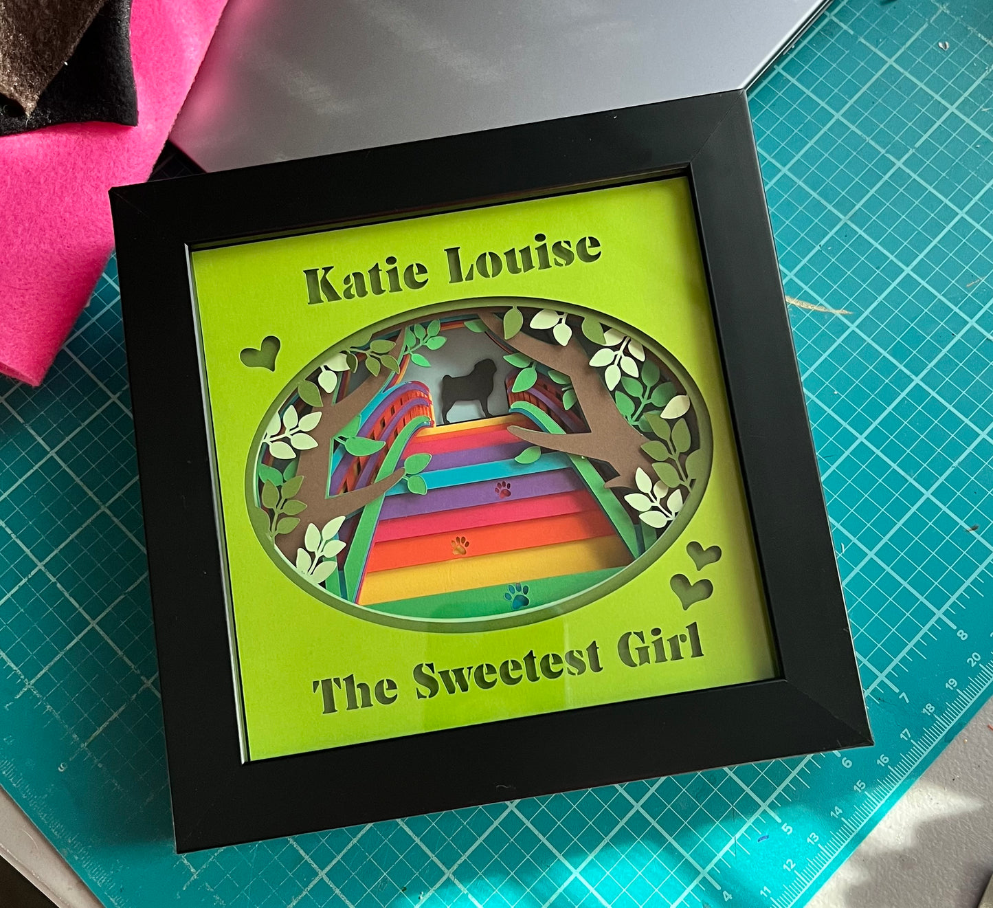Pet Memorial Shadow Box - Small Rainbow Bridge Wooden and Glass Frame Custom Name Date and 300 Dog Breeds To Choose - A Kitty Too