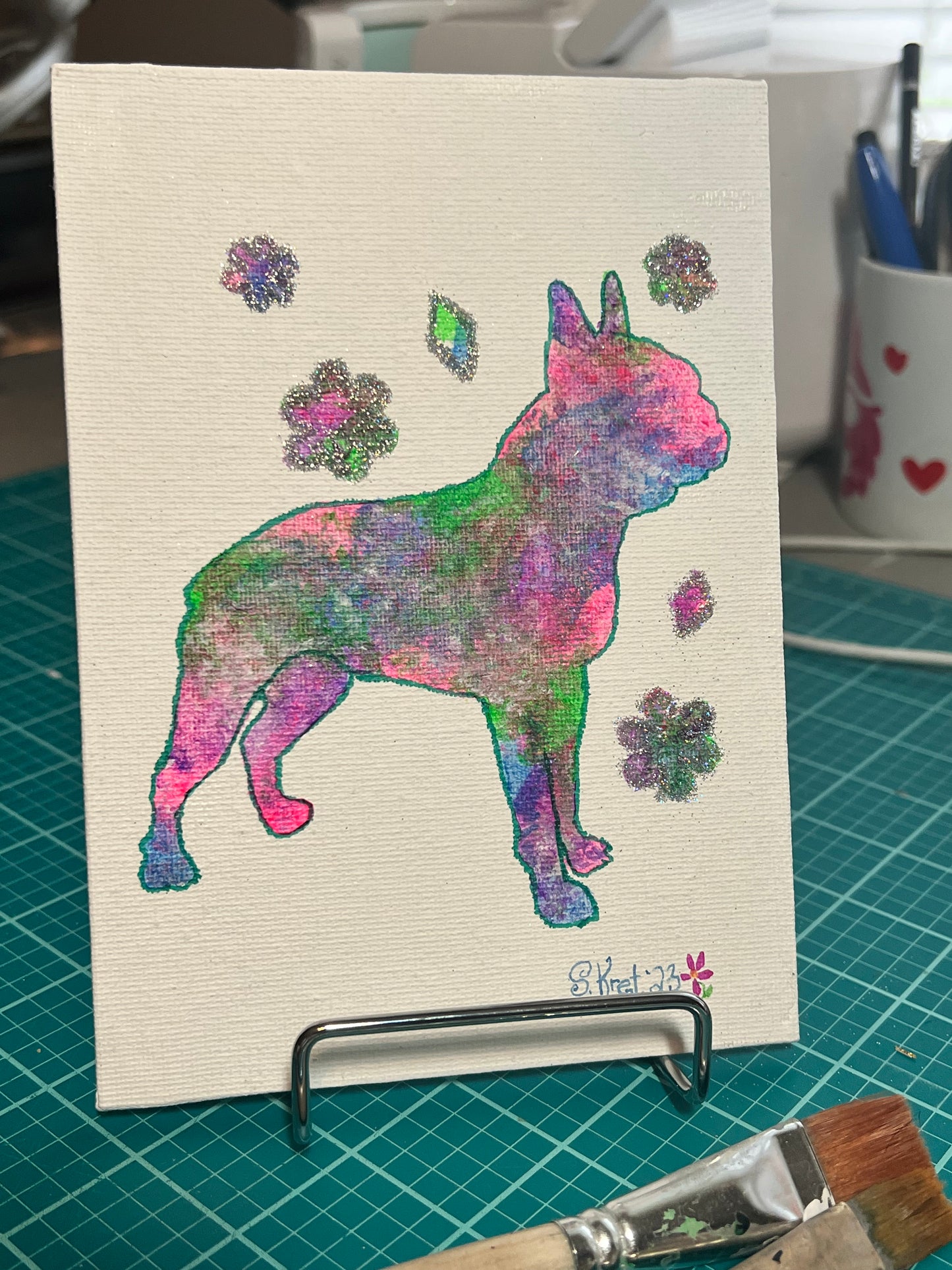 Psychedelic Boston Terrier Painting Multi Media 5 x 7