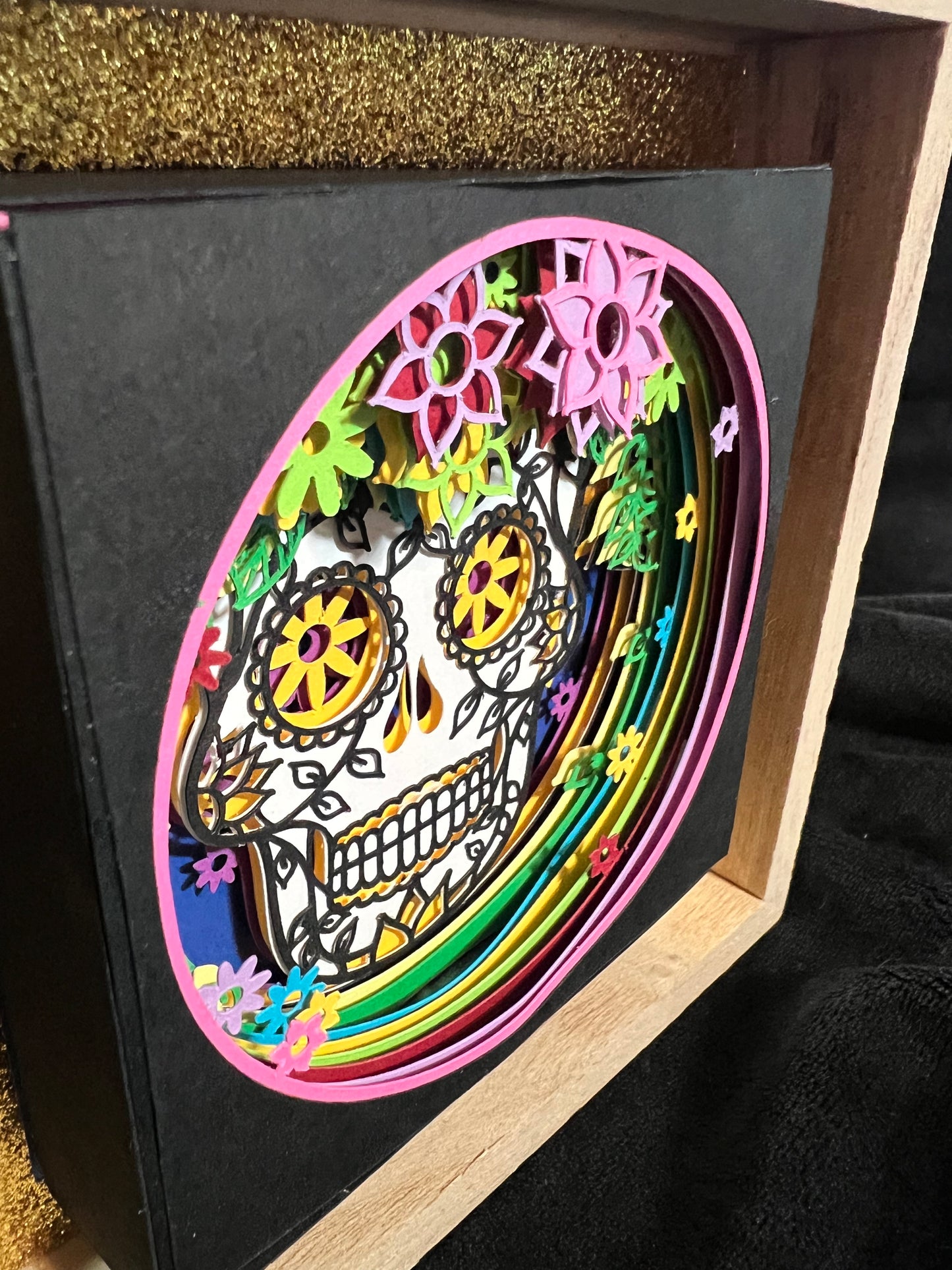 Sugar Skull Shadow Box Layered Artwork