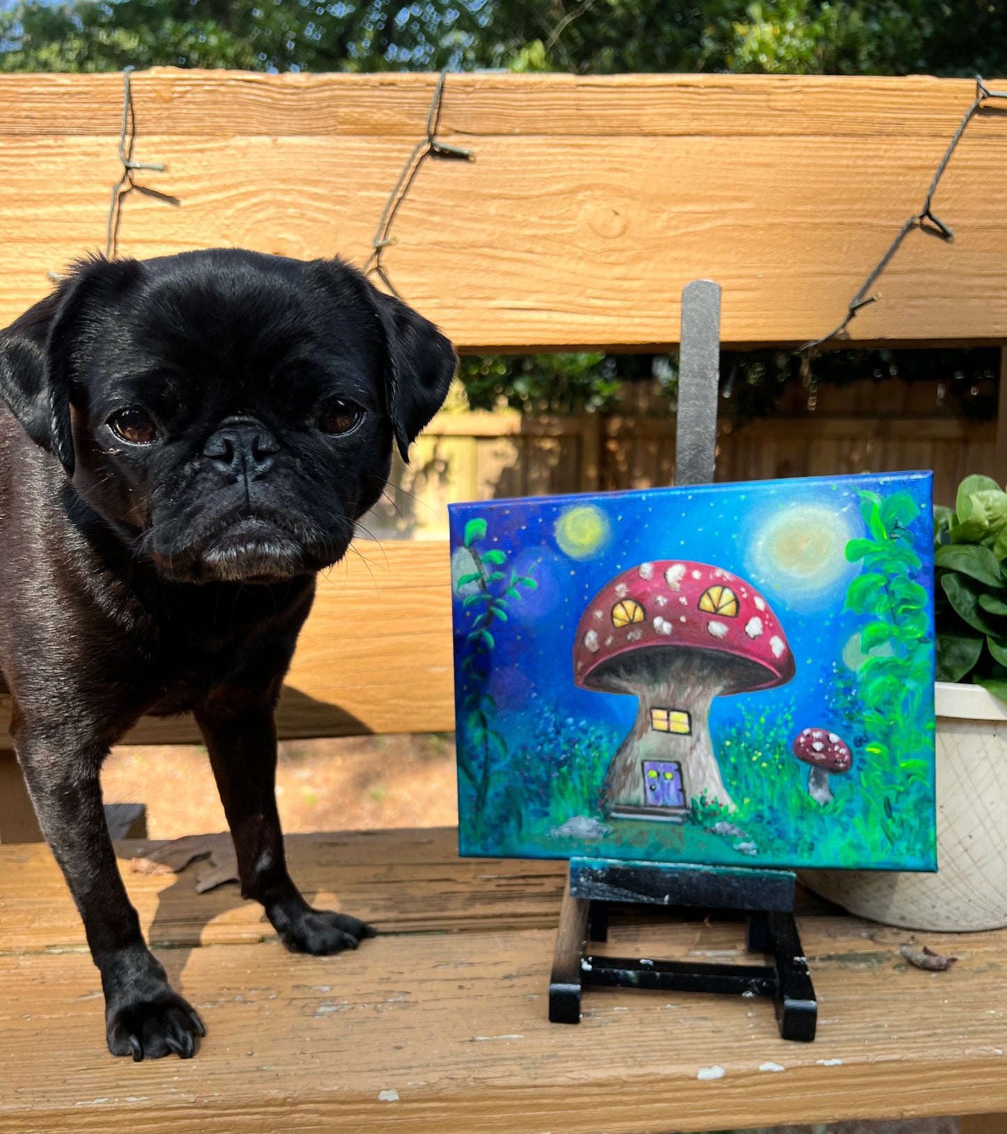 Fairy Mushroom House Original Acrylic Painting on Canvas 8x10 inch