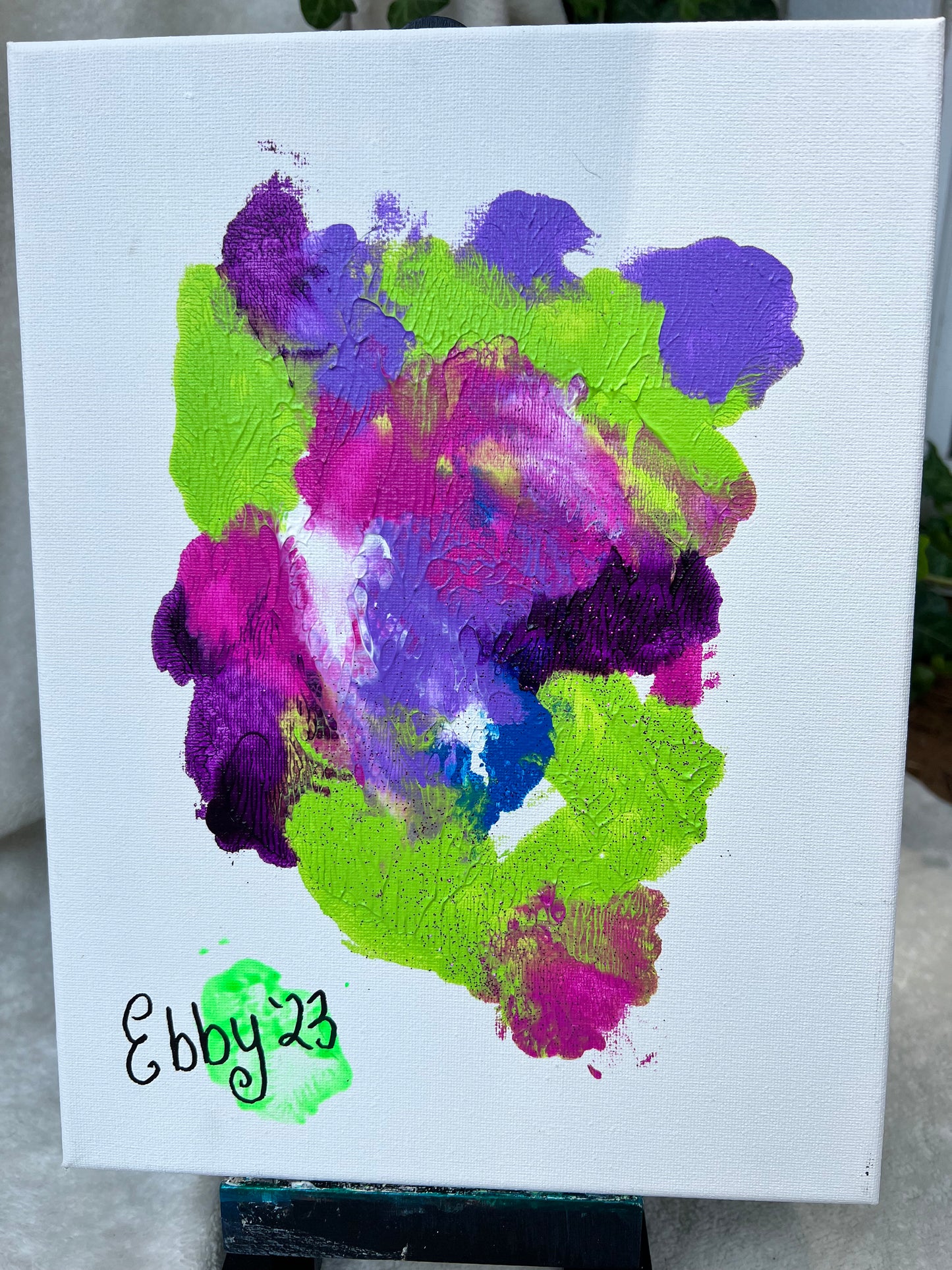 Original Acrylic Painting by Ebby the Bugg Dog OOAK Green & Purple